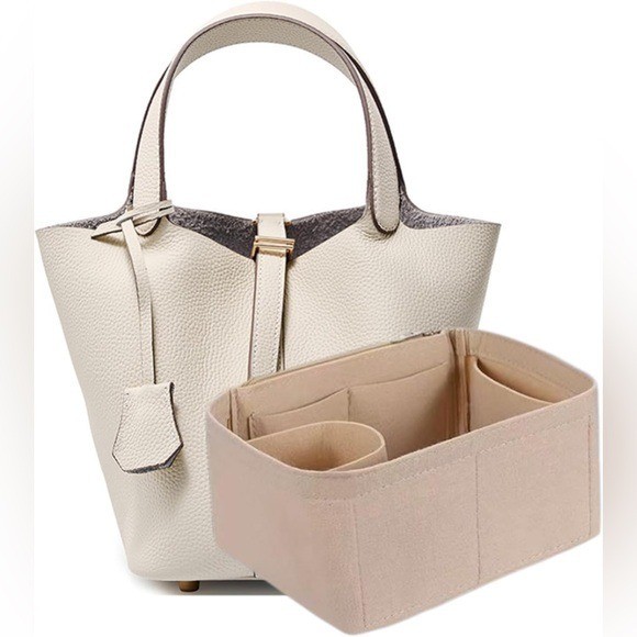 Genuine Leather Bucket Bag 18cm Bone Off White Lock & Key Felt Insert New