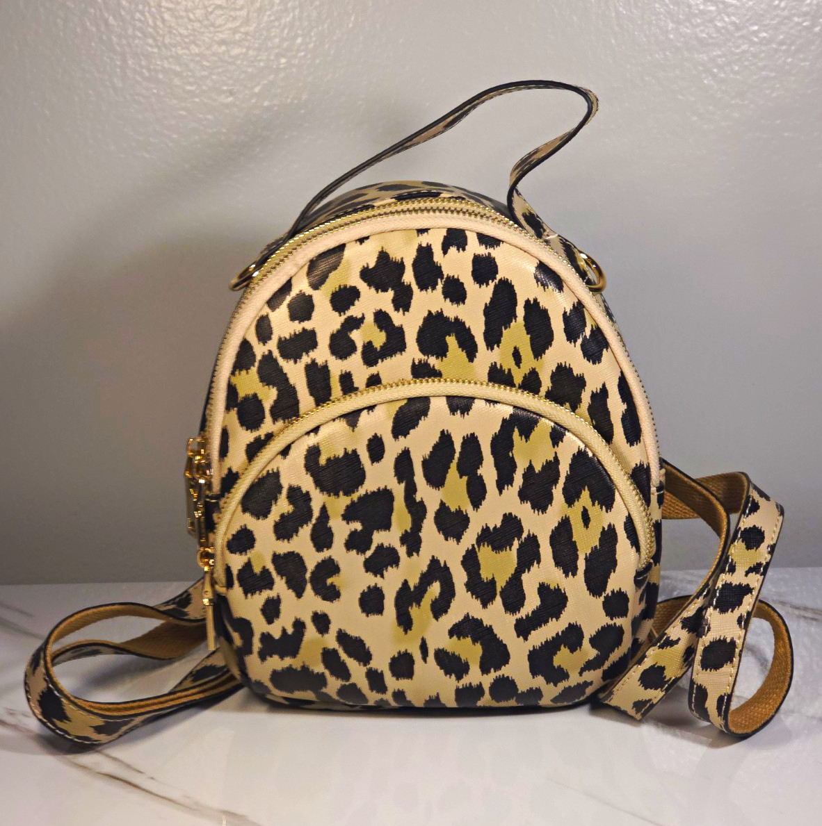Leopard Animal Print Mini Backpack/Purse with Zip Front Pocket