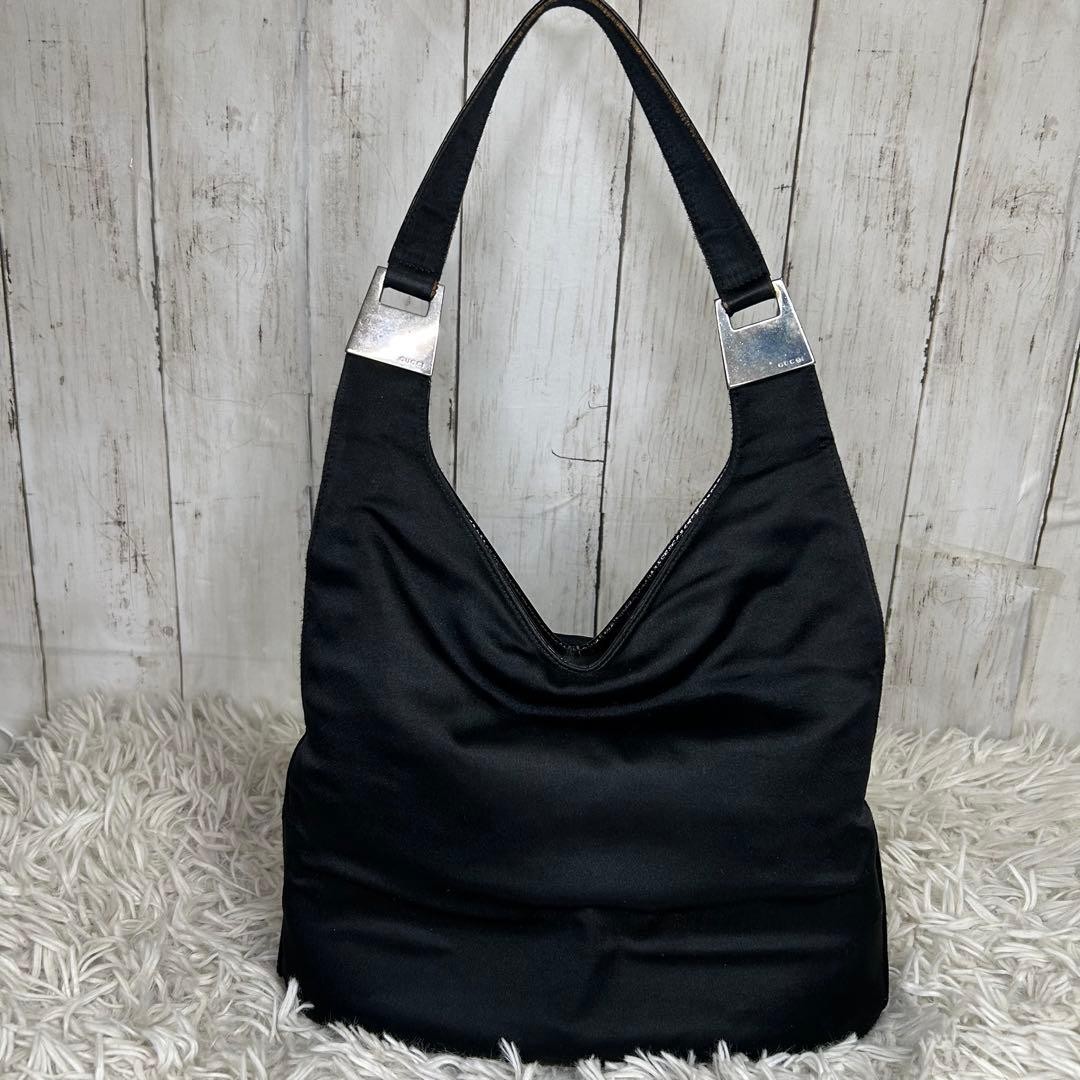 GUCCI Nylon Leather One Shoulder Bag Black Women Auth 6.29 x 10.62 x 4.33inch