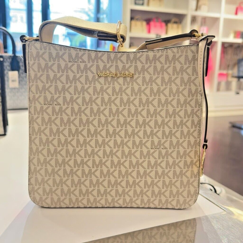 Michael Kors Jet Set Travel Small Women MK Logo Crossbody Bag(Light Cream Multi)