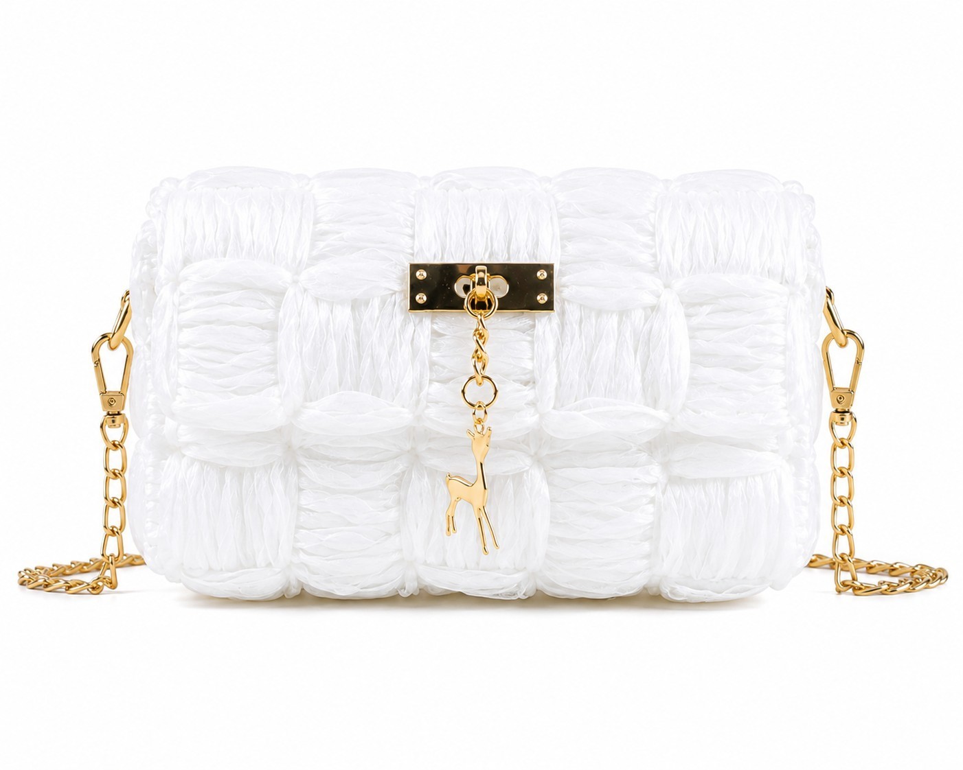 Women’s Fashion Woven Chain Crossbody Bag Elegant Shoulder Handbag Purse
