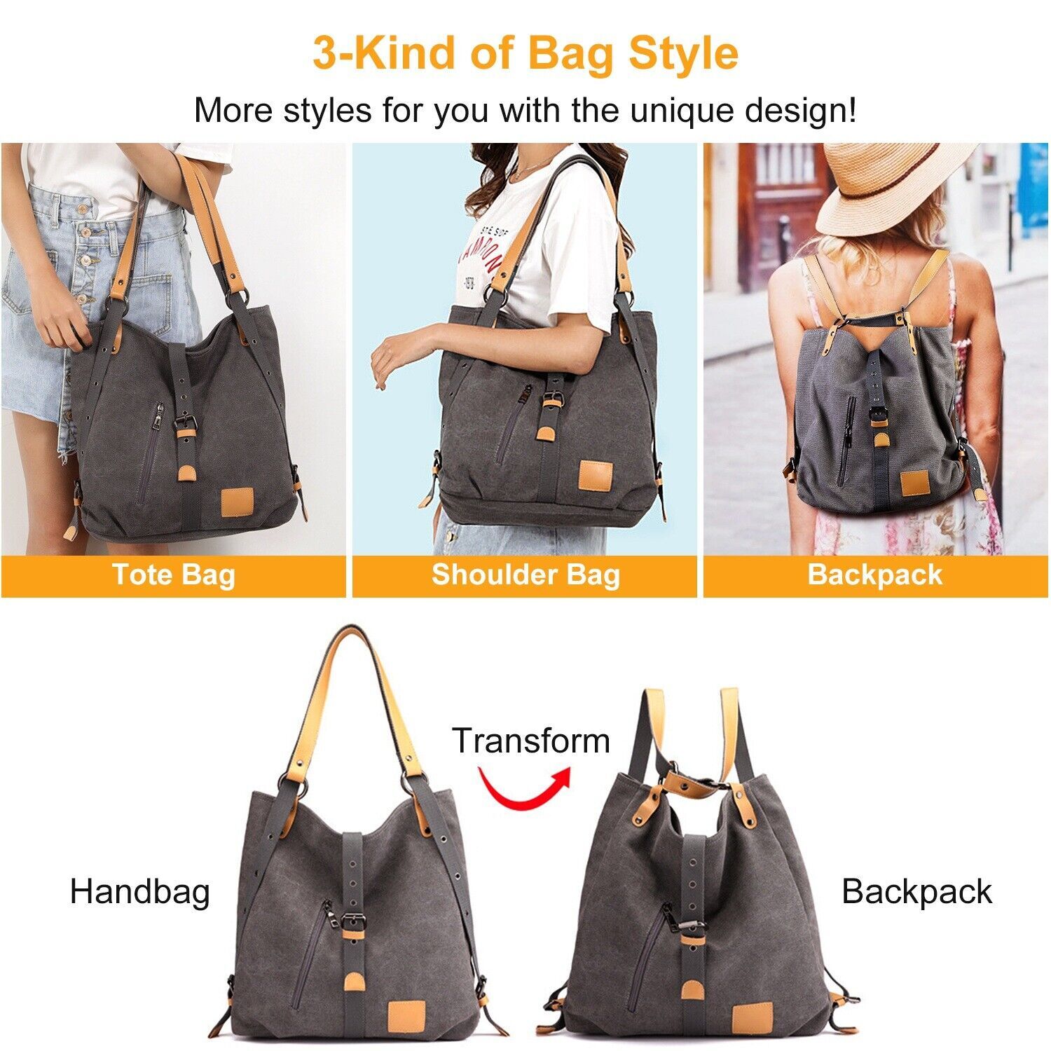 Women Shoulder Bag Lady Tote Purse Handbag Canvas Backpack Girl Fashion Bag New