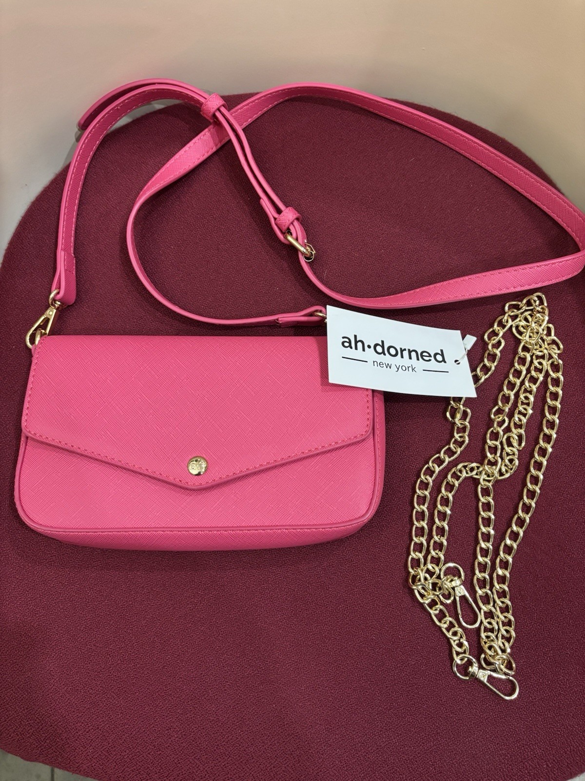 Ah Dorned Hot Pink Vegan Leather Crossbody w/ 2 Straps. 8” X 5” X 1.75.” NWT!
