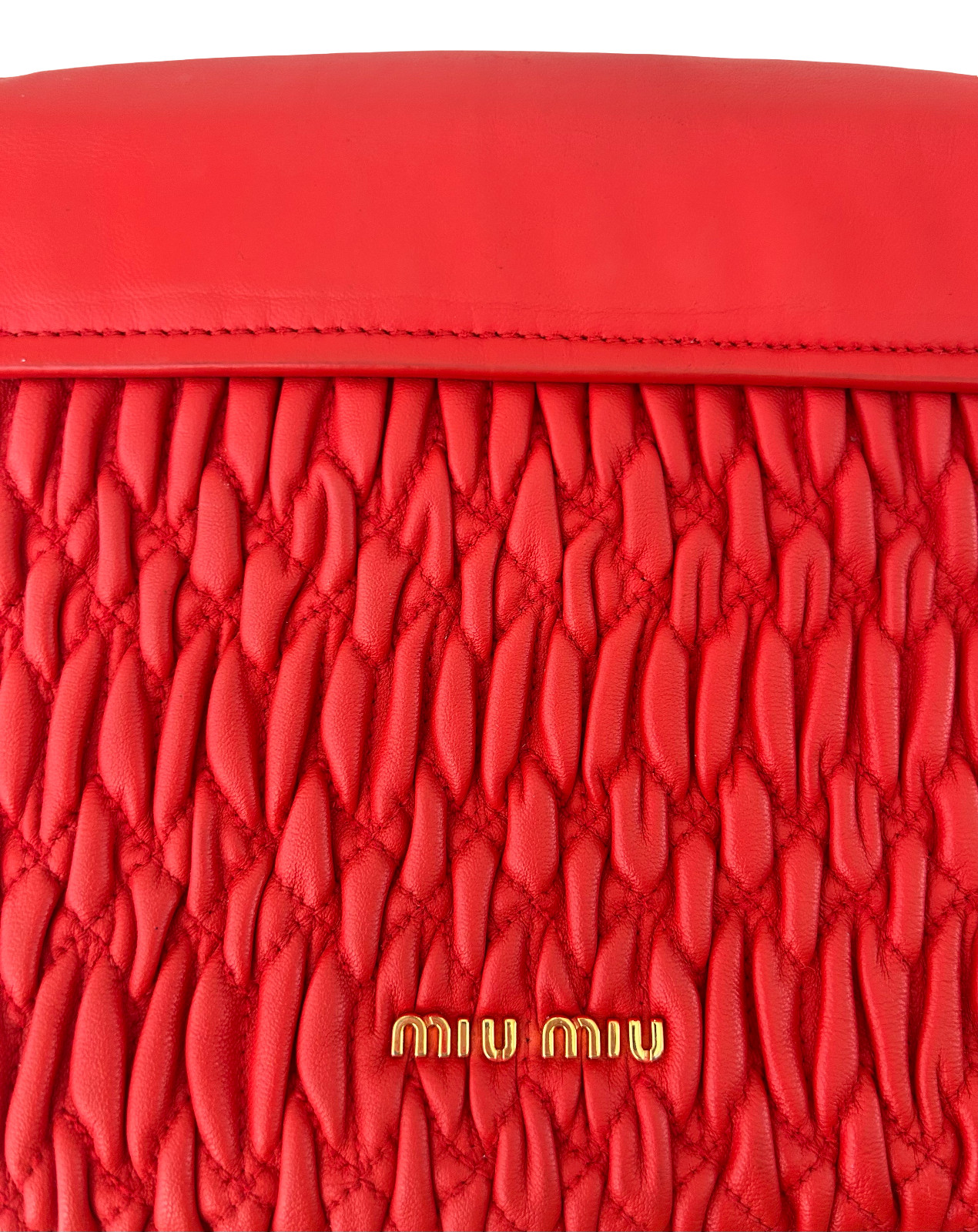 Miu Miu Matelasse Shoulder Bag Leather 2-Way Red Gold Hardware