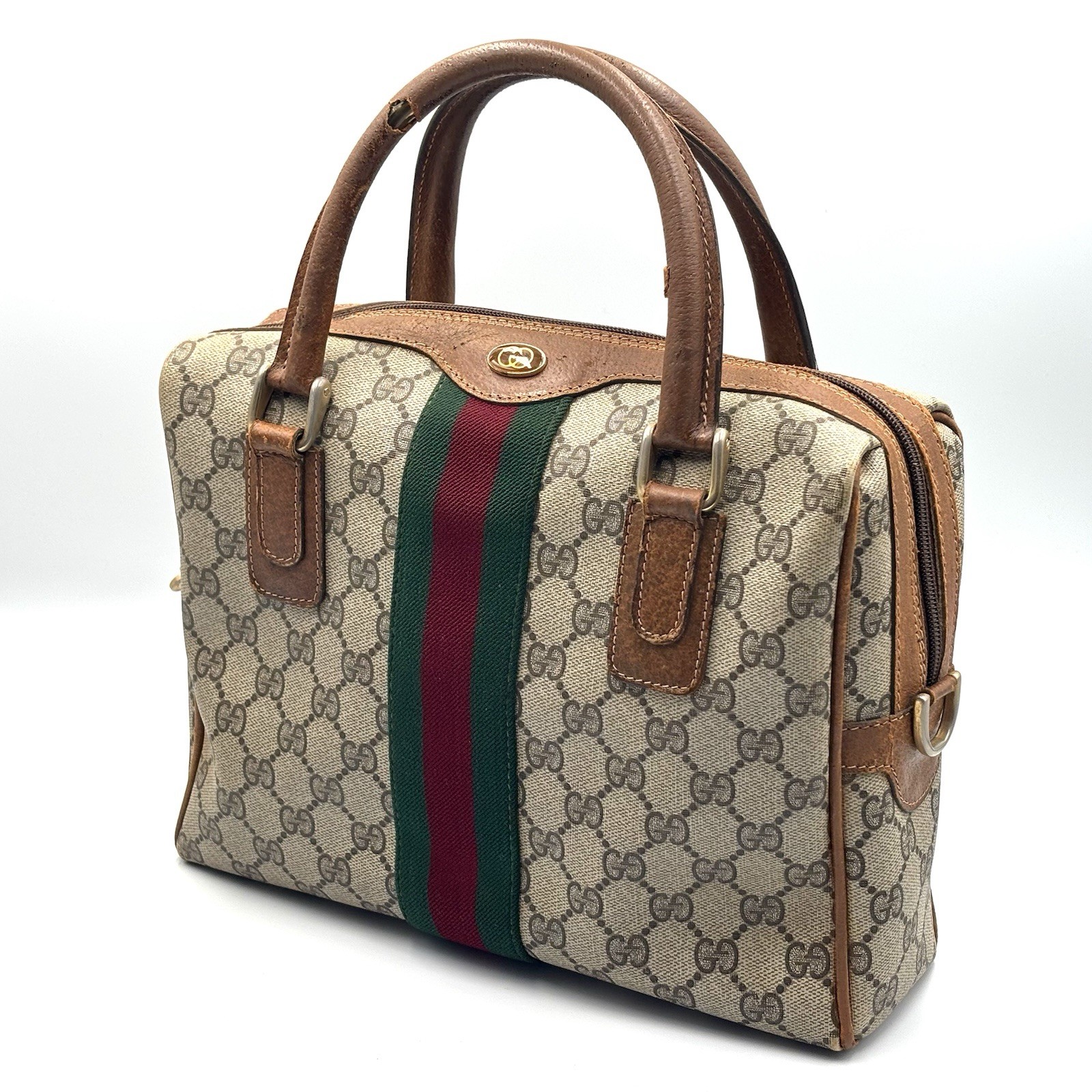 Vintage Gucci Handbag Sherry PVC Leather Brown Authentic