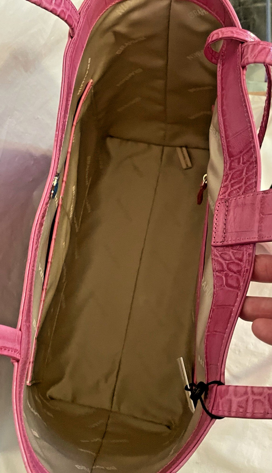 NWT Brahmin 1103266300011 Pink Alba Collection Mona Flat Croc Embossed Tote Bag