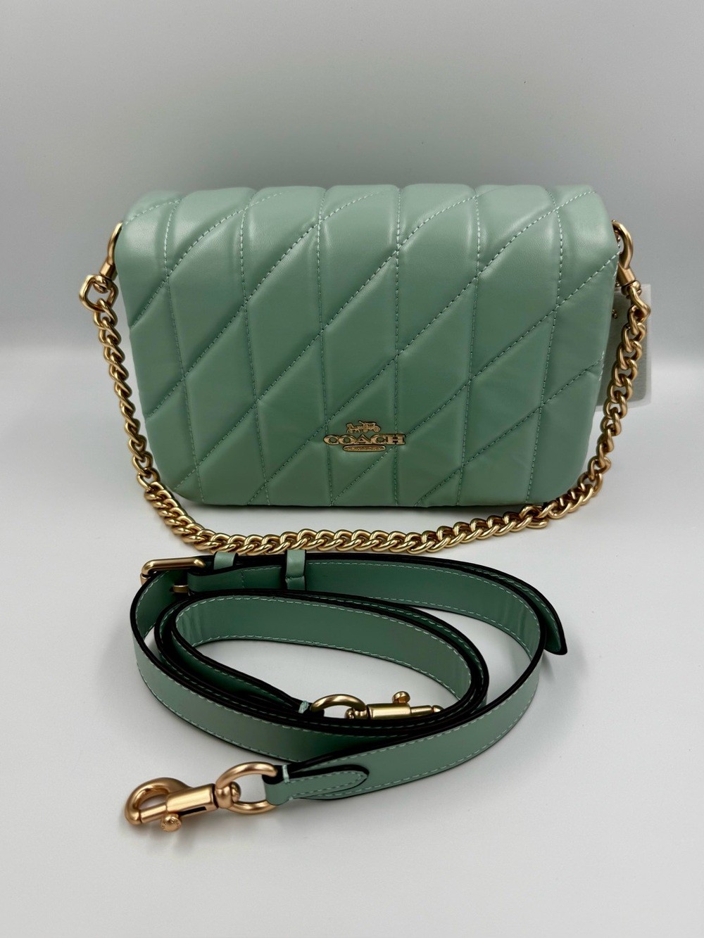 Coach Klare Quilted Mint Green Leather Convertible Shoulder Crossbody Bag