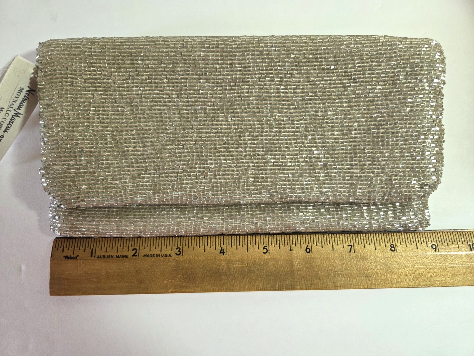 NWT Neiman Marcus Handcrafted Moyna Silver Glass Beaded Handbag Clutch Exclusive