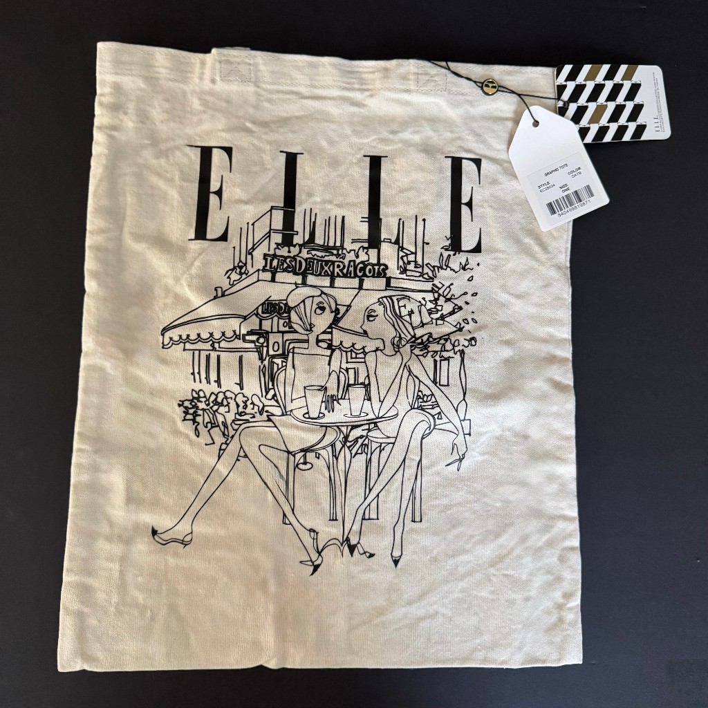 NWT – ELLE Collection Graphic Canvas Tote Bag NWT Cream Black Paris Cafe Chic