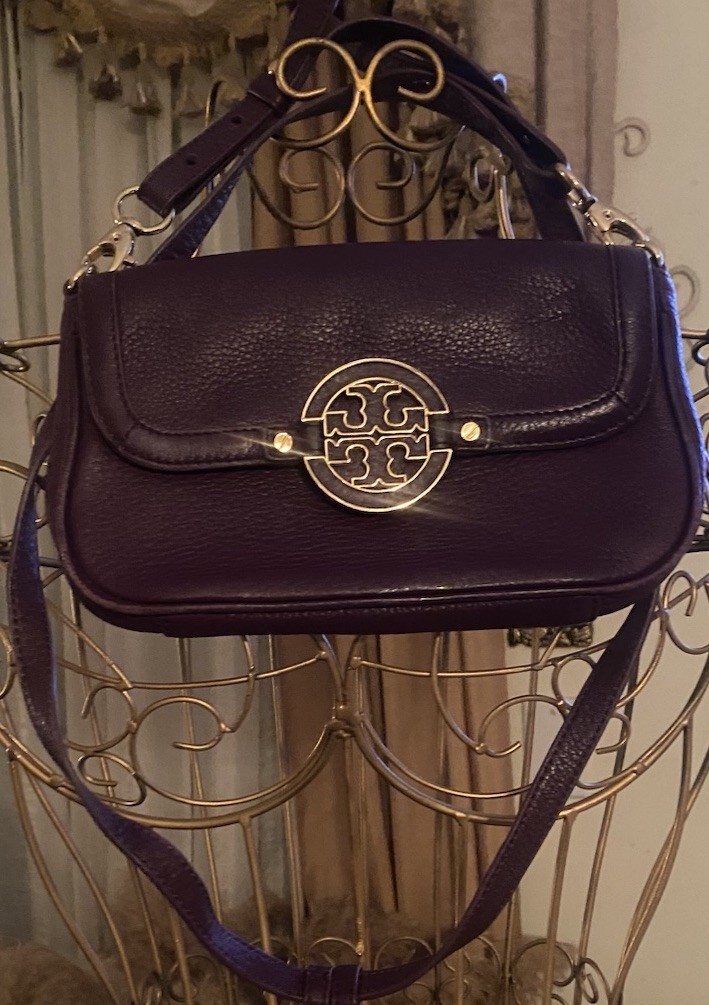 Tory Burch SOFT Purple Pebble Leather Crossbody Bag Gold Hardware Amanda