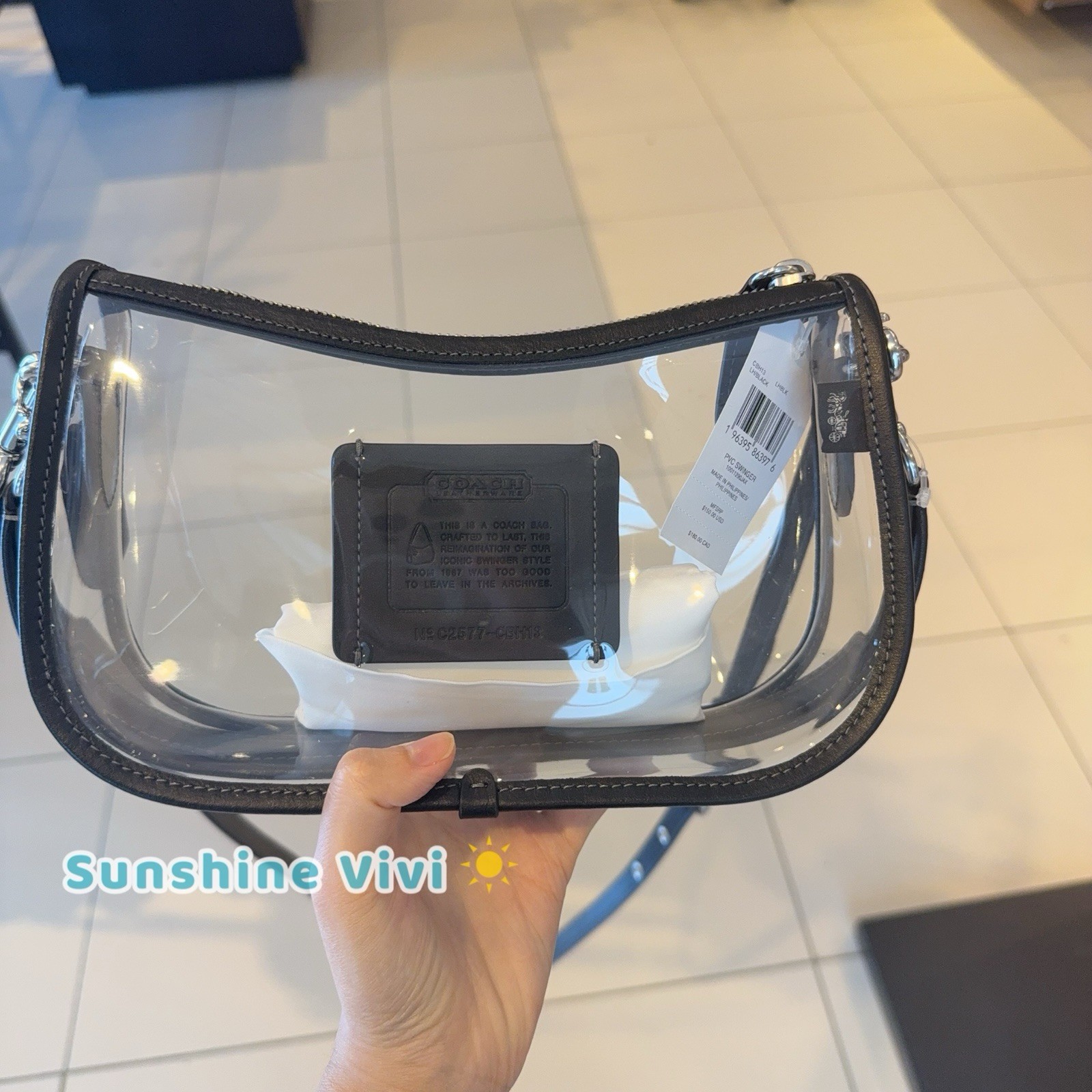 NWT Coach Stadium Swinger Bag Clear Coach with Dust Bag Silver/Black CBH13