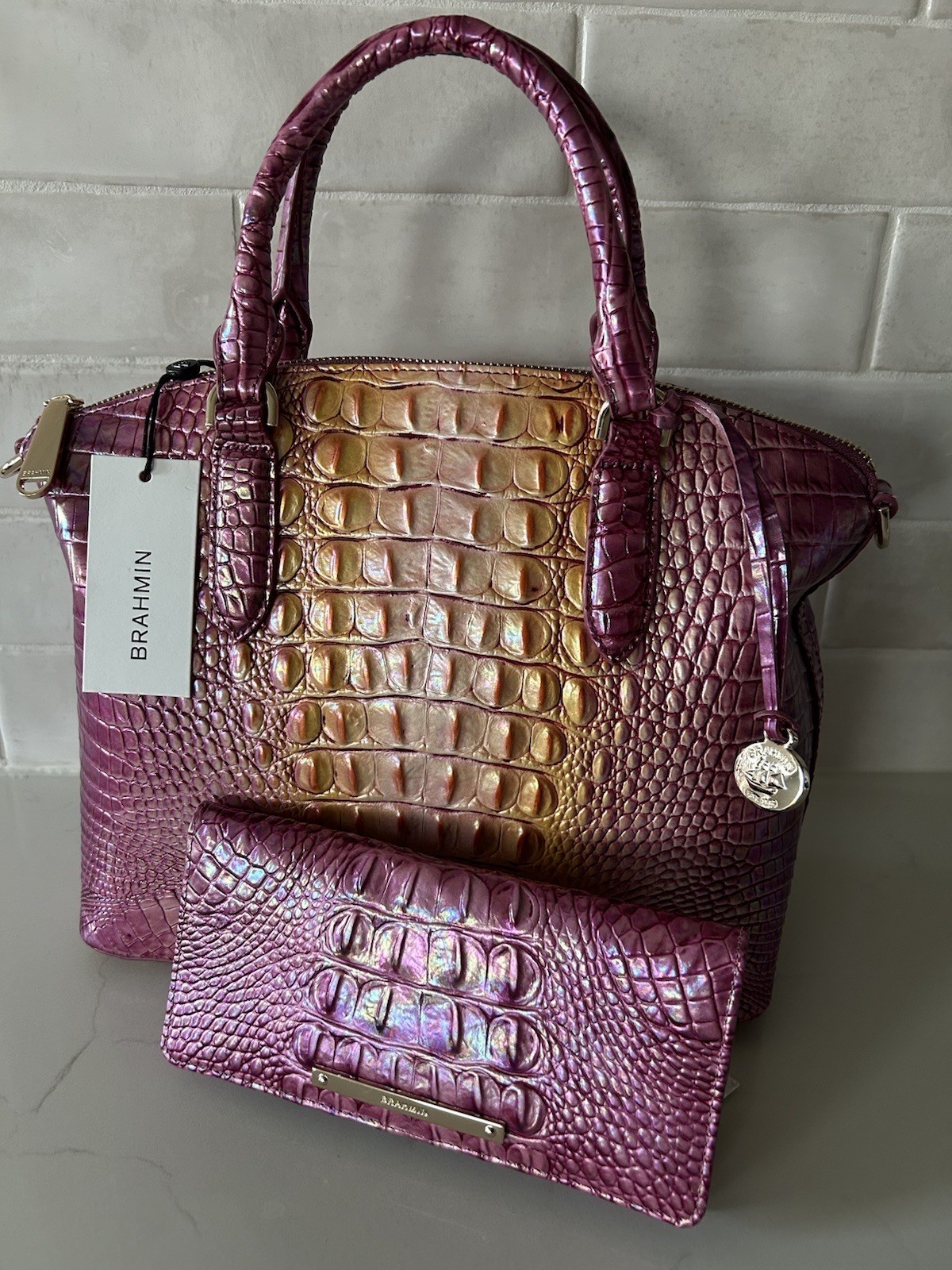 Brahmin Medium Duxbury Satchel Grapefruit Ombre NWT 🧡💗🧡 Sophisticated Summer