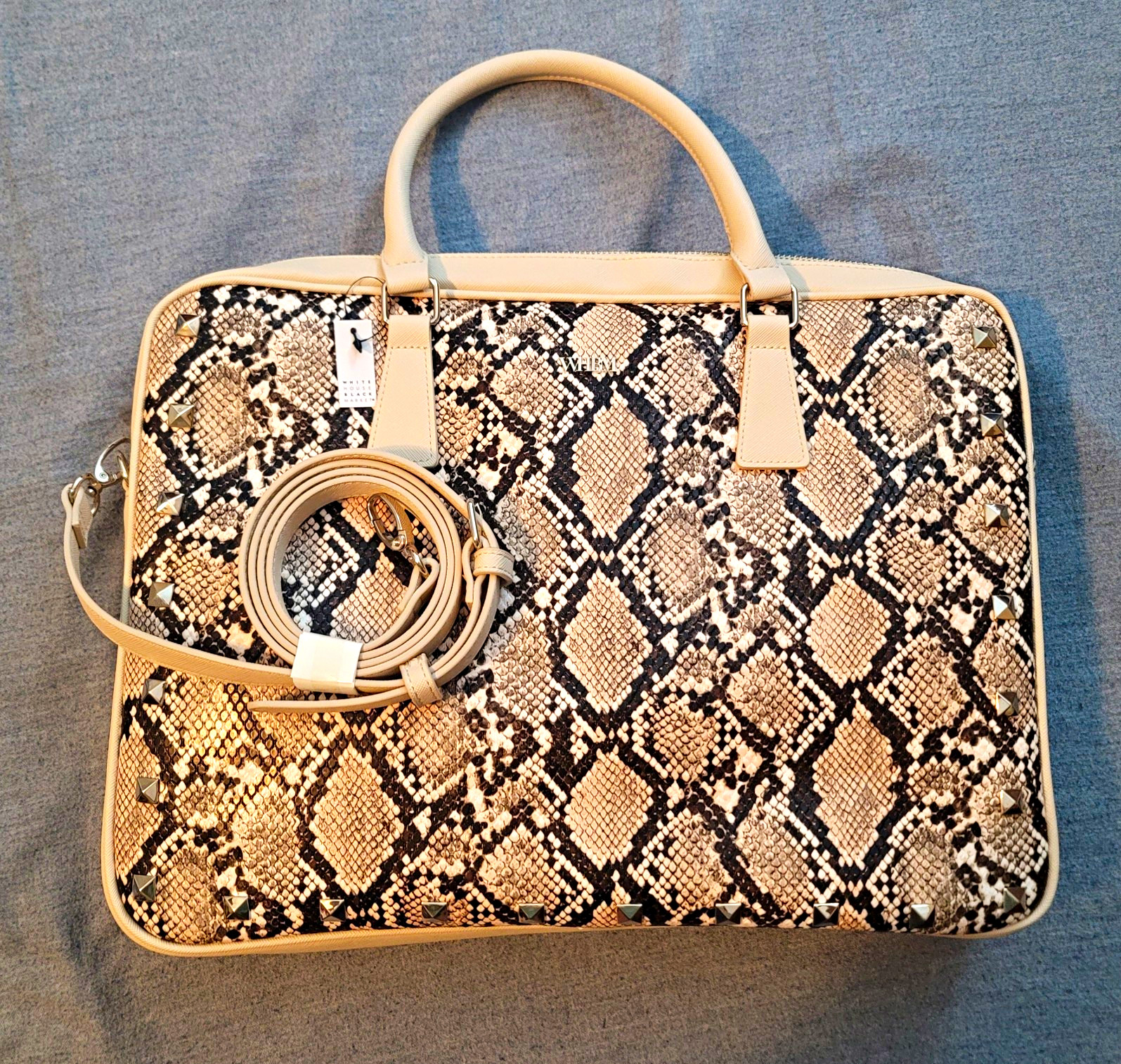 White House Black Market Snake Print Satchel, Large, Strap, Dust Bag, Zip