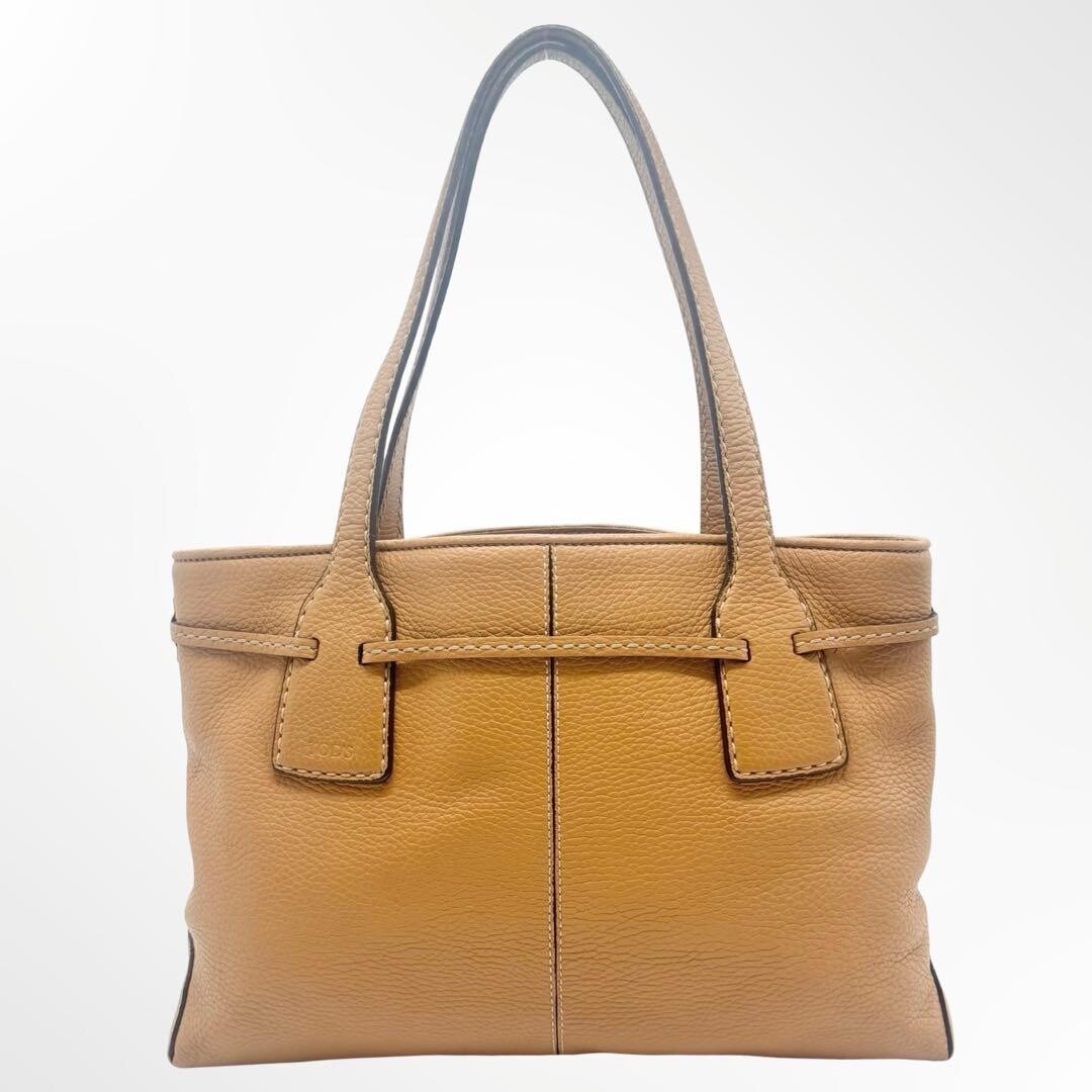 Tods Leather Tote Bag Light Brown Drawstring Shoulder Business Auth From Japan