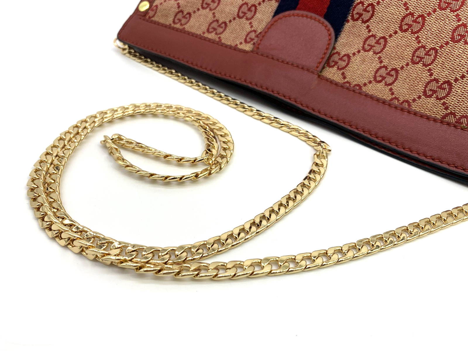 GUCCI VINTAGE GG Canvas Shoulder Bag Chain Strap Sherry Red Rare Authentic