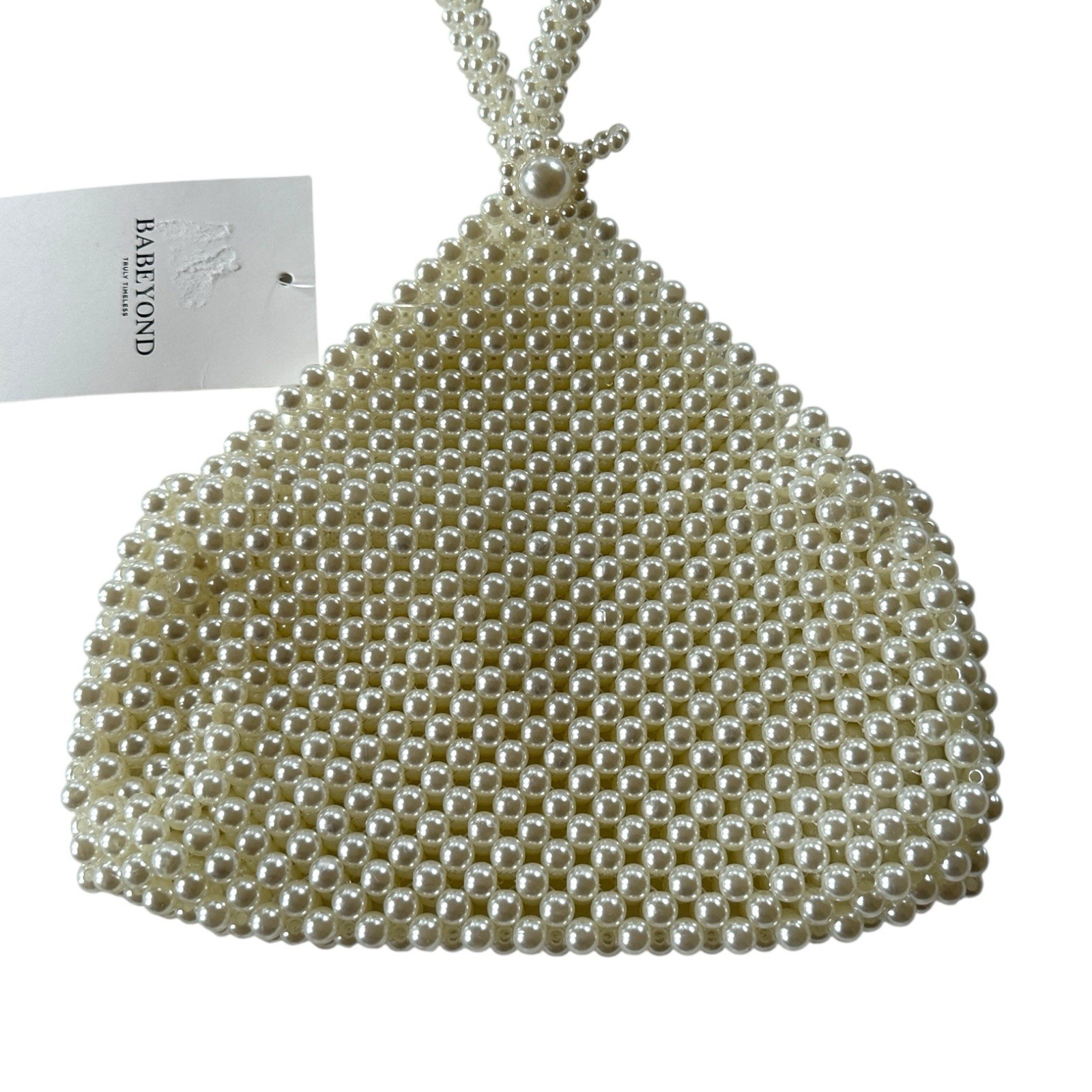 Babeyond Elegant Beaded Pearl Clutch Handbag in Cream/Off White