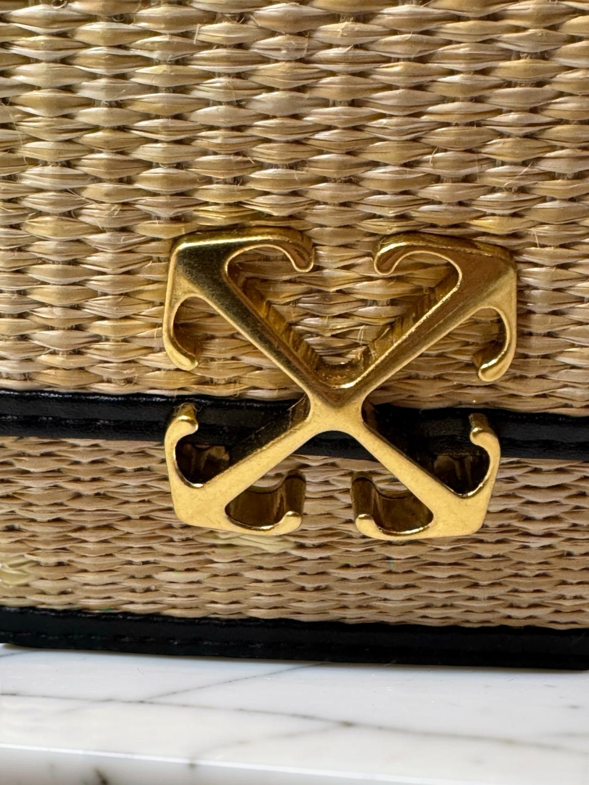 Off White Raffia Top Handle Crossbody Bag