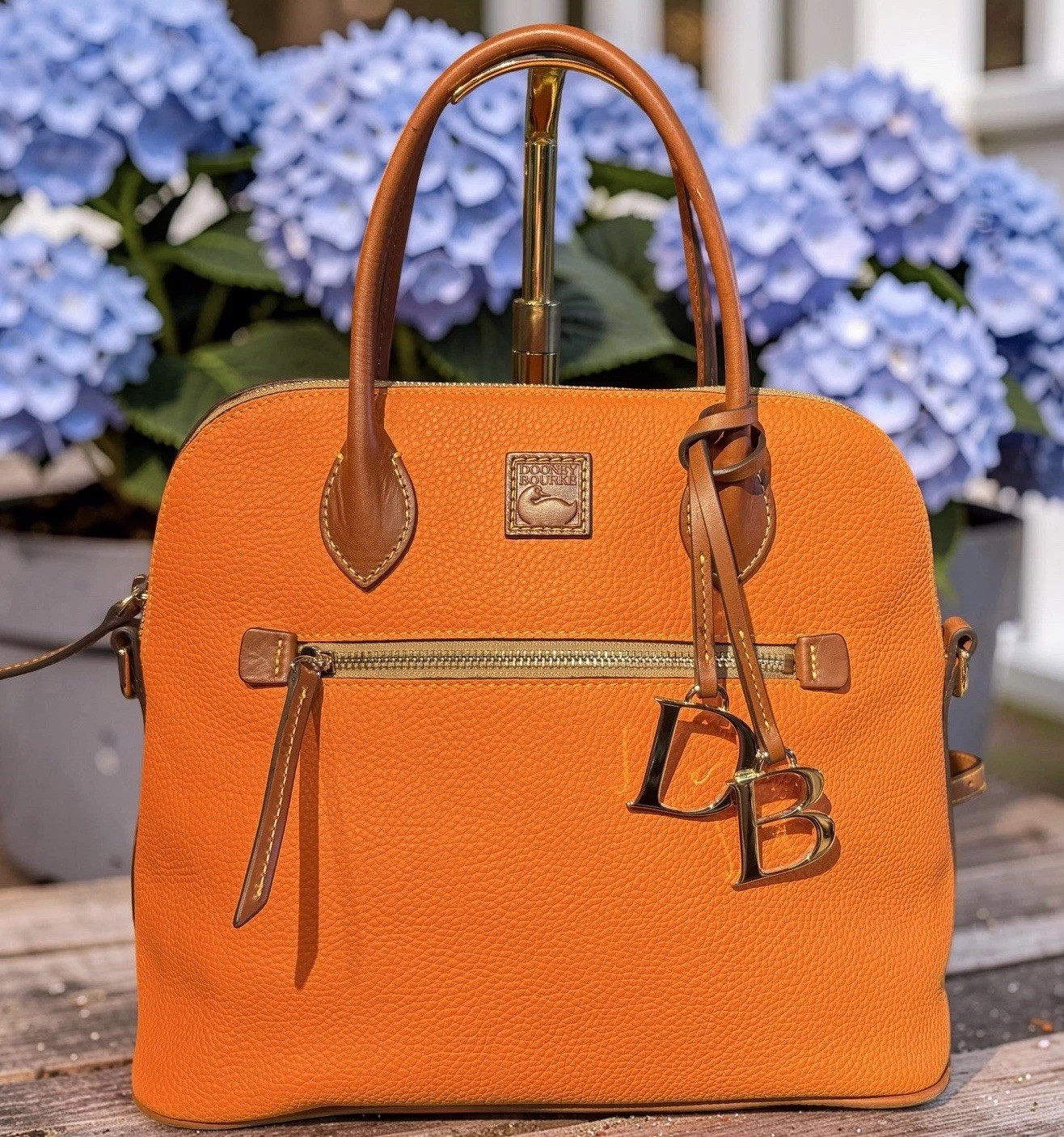 Dooney Bourke Orange Tangerine Domed Satchel Bag Pebbled Leather Purse