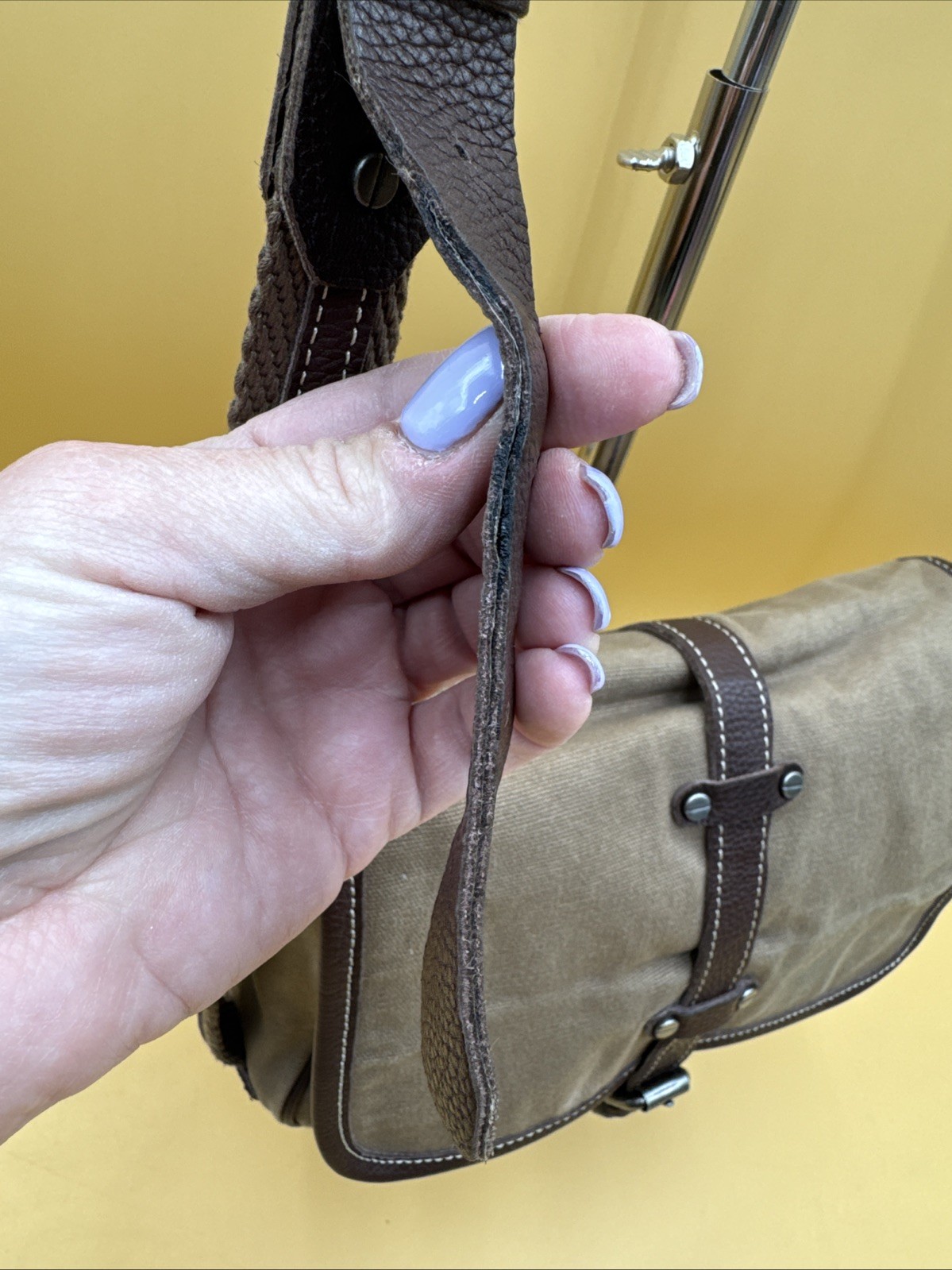 Vintage Lands End 1963 Brown Canvas & Leather Crossbody With Buckle EXCELLENT!
