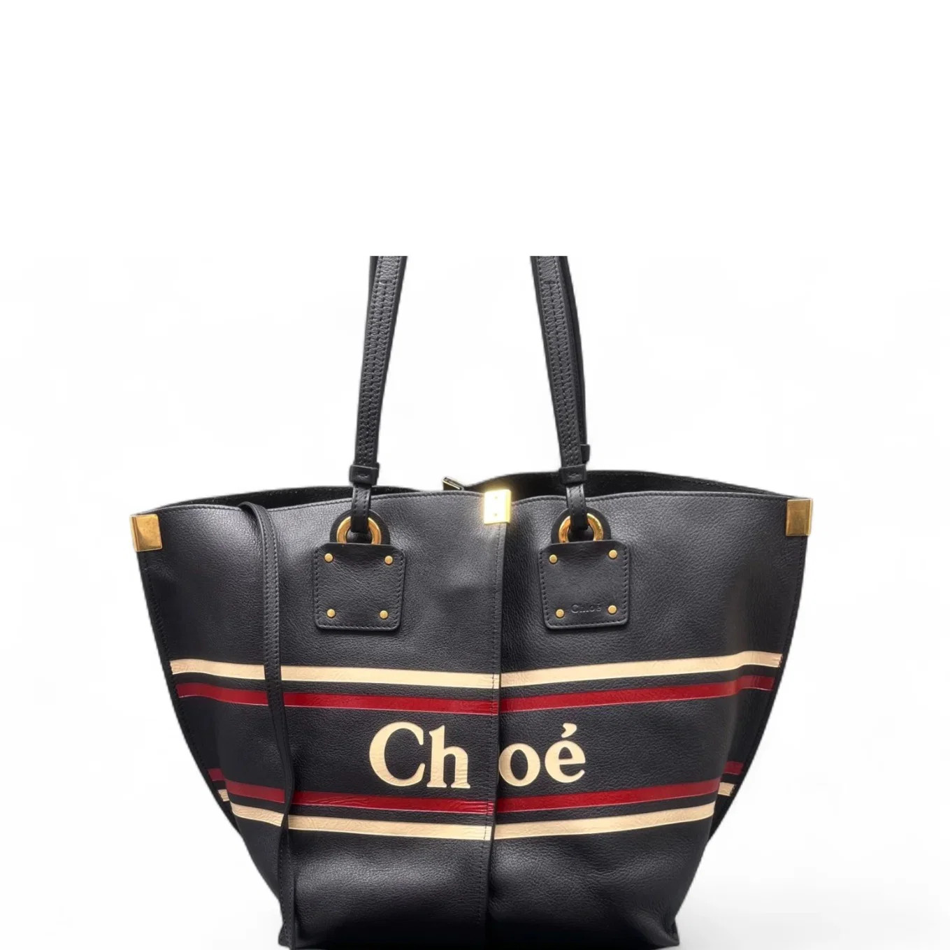 Chloe Tote Bag Dark Blue Beige Red Grained Calfskin (ws071226a2r)