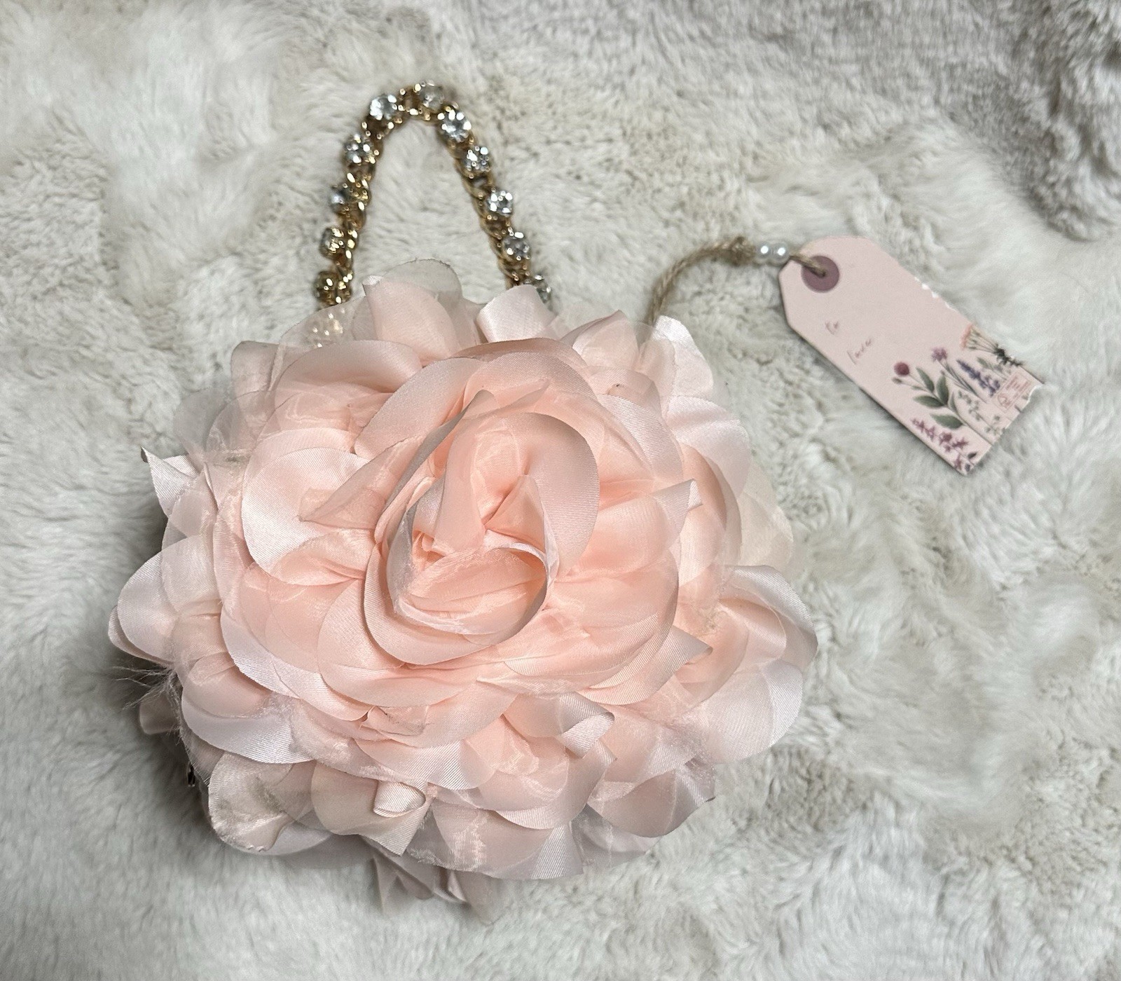 Badgley Mischka Chiffon Pink Flower Evening Bag Clutch Purse New with Tags