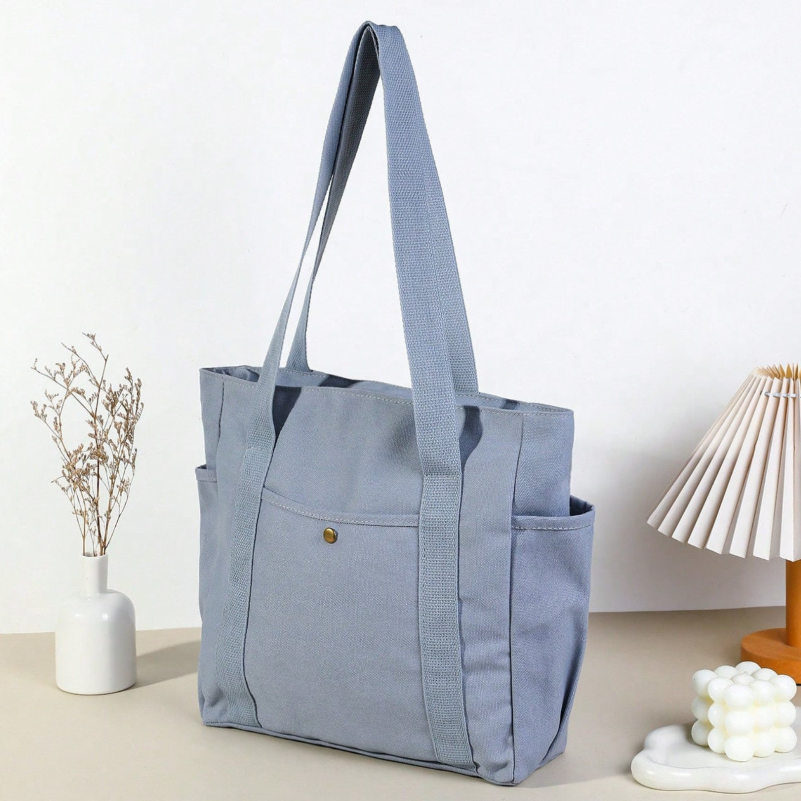Large Capacity Canvas Tote Bag Multi-Pocket Shoulder Bag Portable Women Handbag