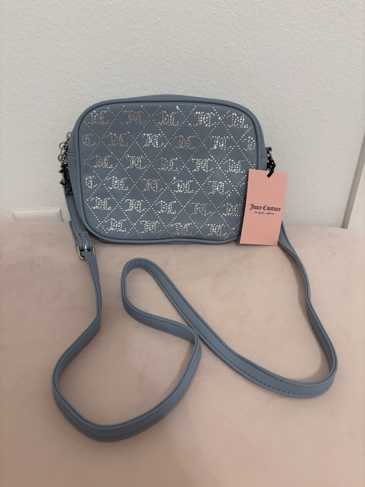 Juicy Couture Dusty Blue Crystal Crush Camera Crossbody (NWT)