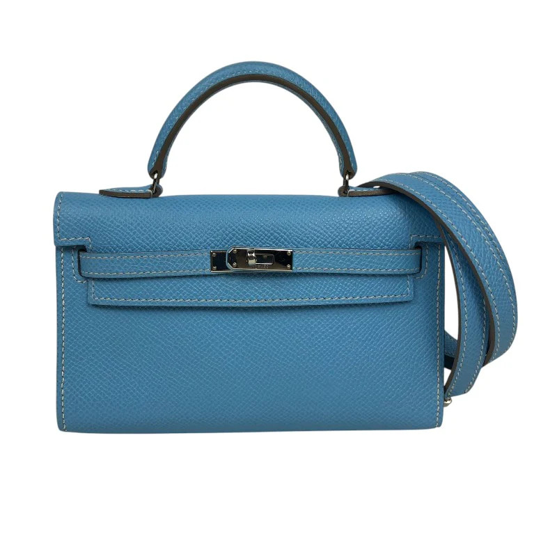 HERMES Tiny Kelly Blue Epsom Leather Handbag #OKB366