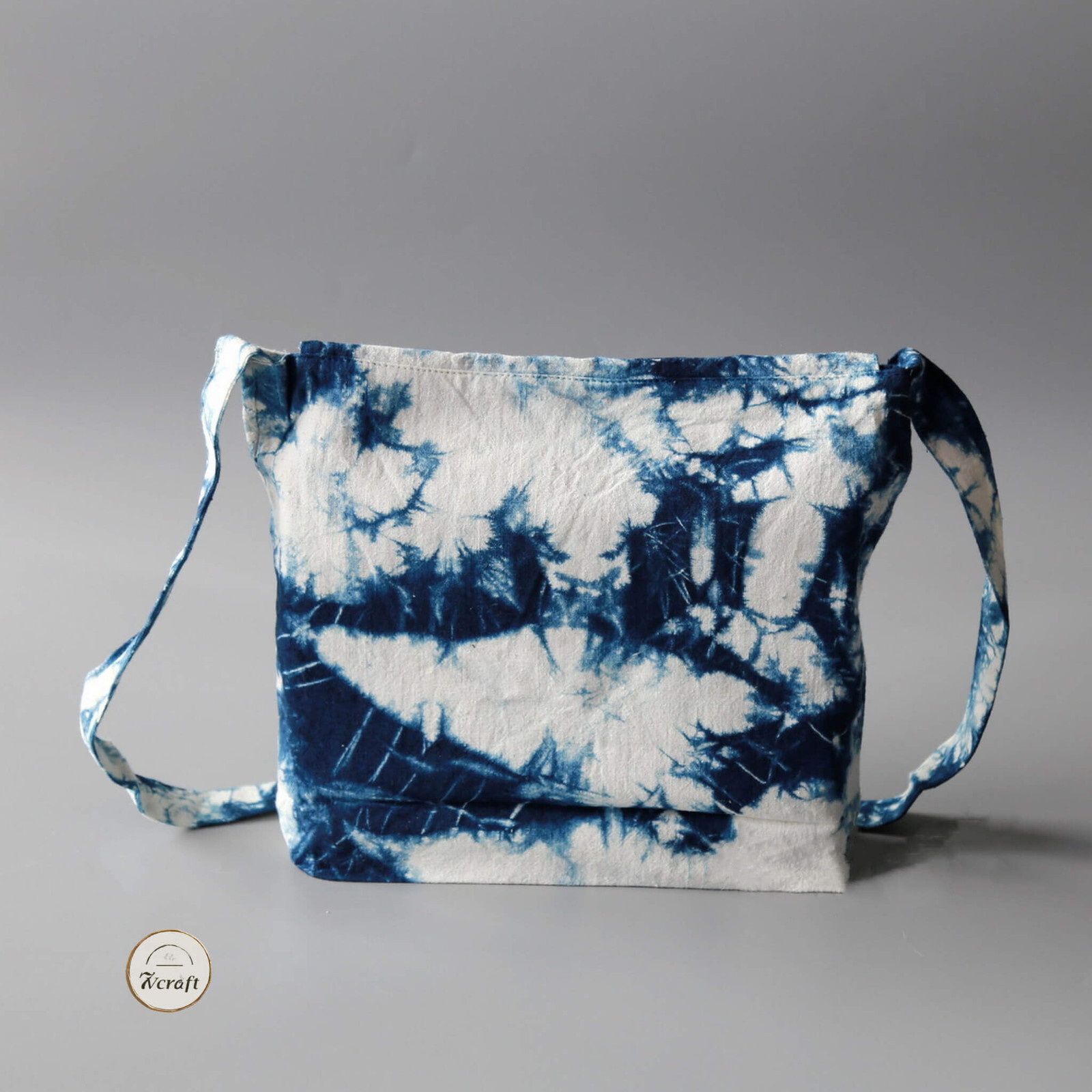 Handmade Shibori Shoulder Bag, Tie Dye Crossbody Bag, Natural Coarse Cotton Bag