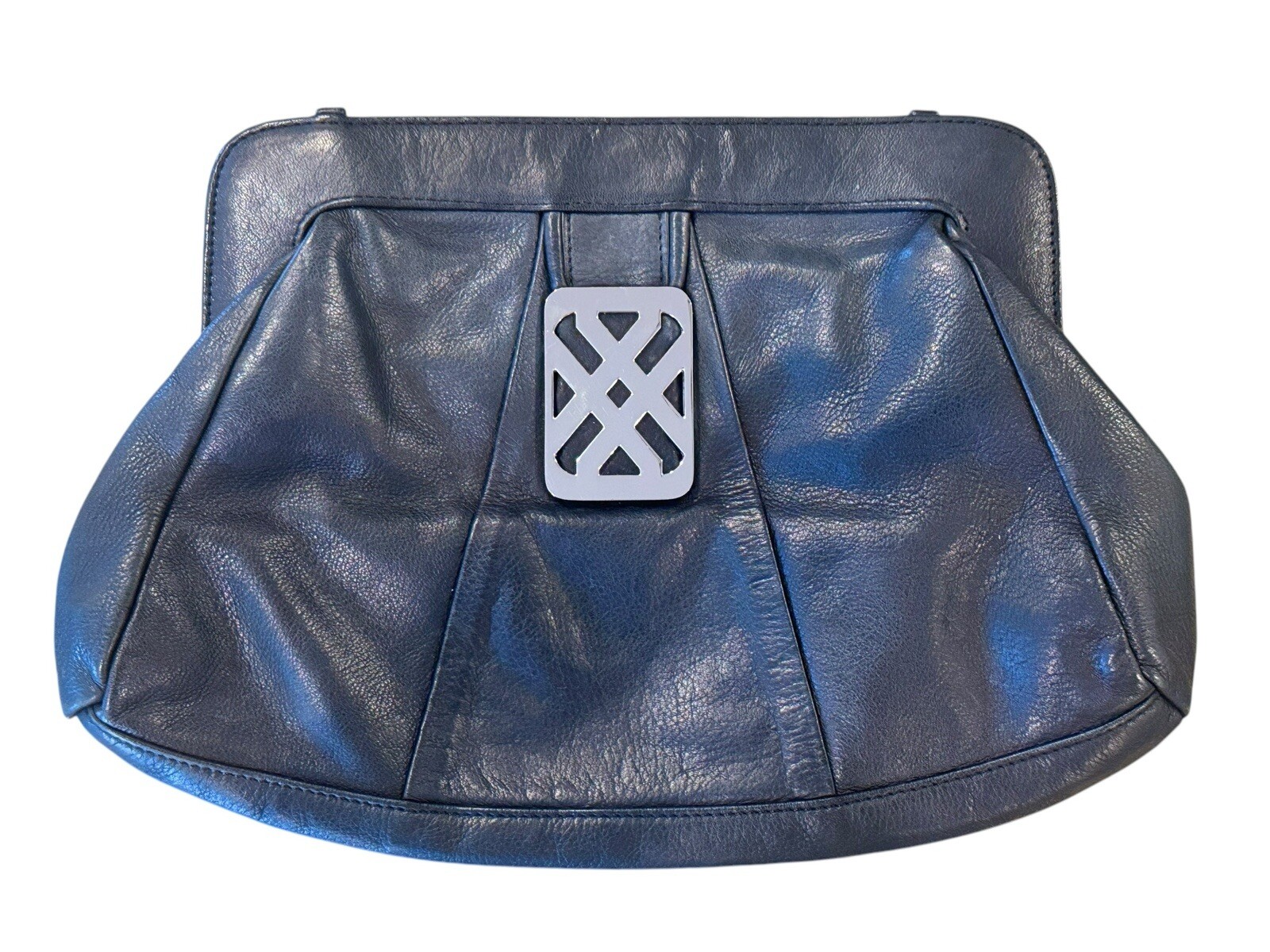 Joelle Hawkens Women’s Black Leather Bag Magnetic Closure No Strap/Handle Silver