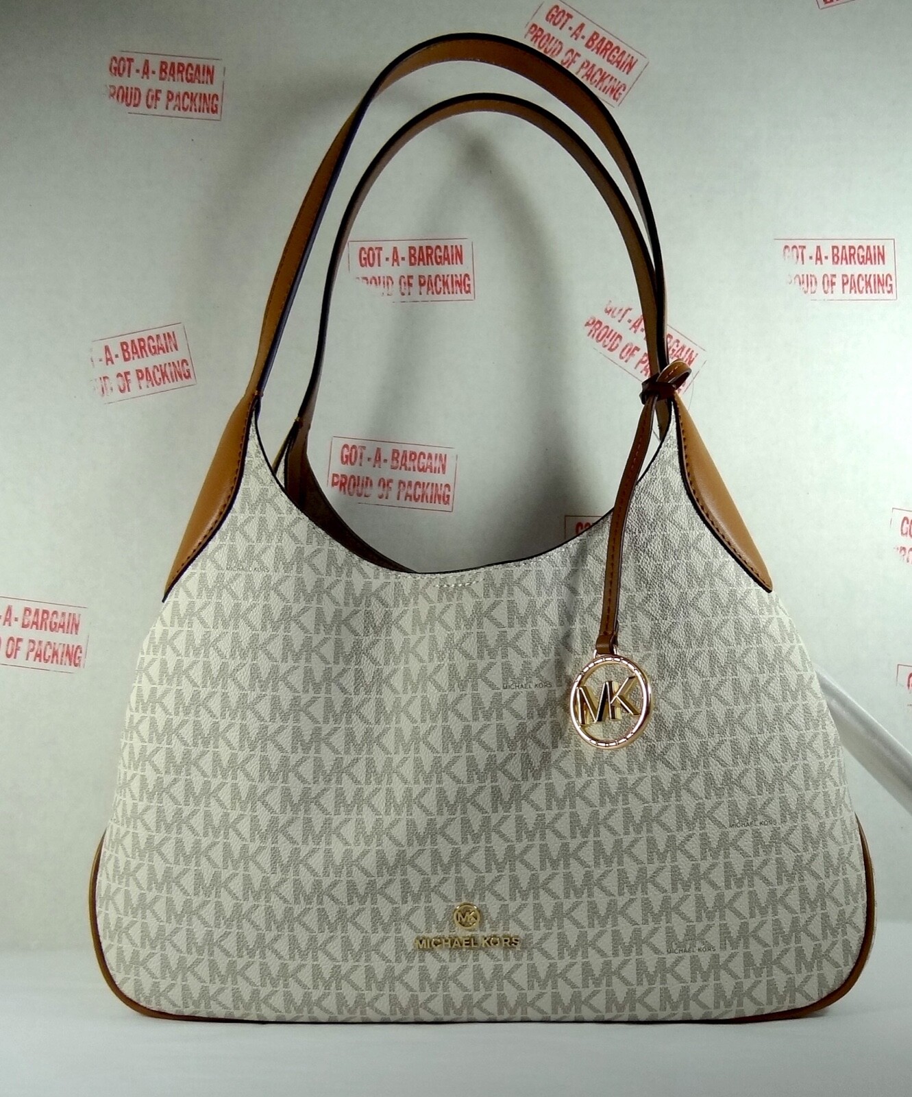 Michael Kors Kelsey Pebbled Leather MK Signature Large Shoulder Bag Purse