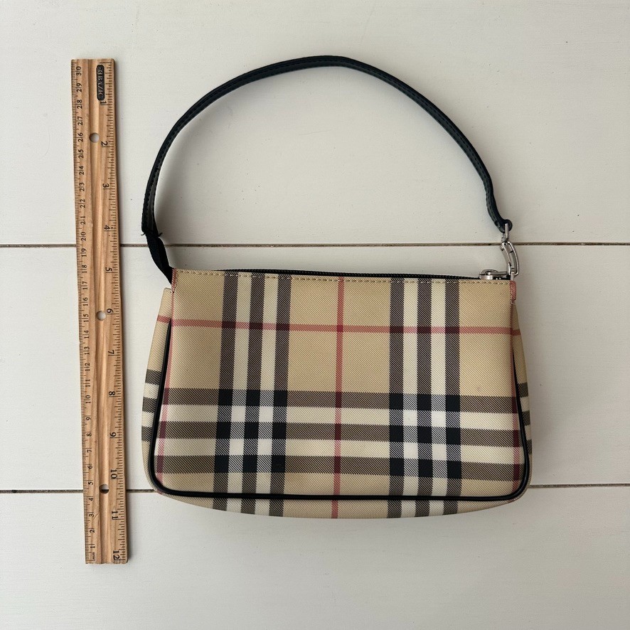 Vintage BURBERRY Bag Beige Nova Check Handbag Y2k 90s Pochette T-02-2 RARE