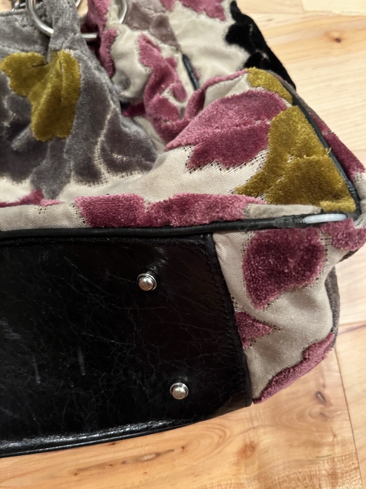 Glenda Gies Vintage Floral Chenille Tapestry Burnout Large Handbag Shoulder Bag