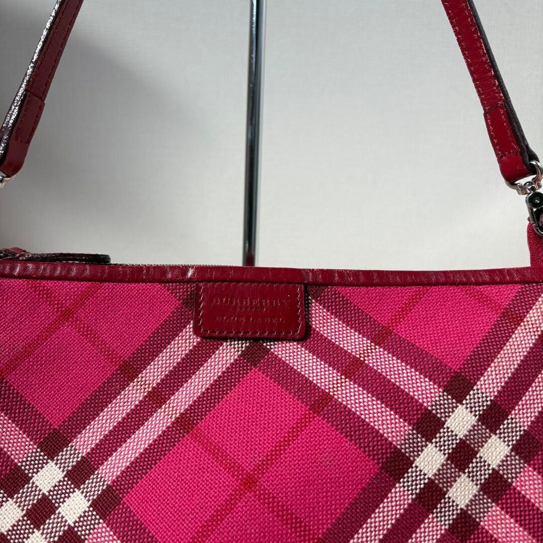BURBERRY Blue Label Pink Nova Check Canvas Pouch Bag Handbag Auth