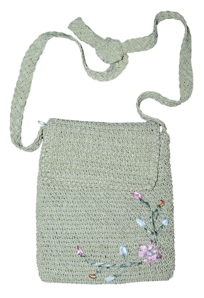 Amanda Smith Crochet Shoulder Cossbody Bag Ribbon Embroider Y2K Cottage Core Bag
