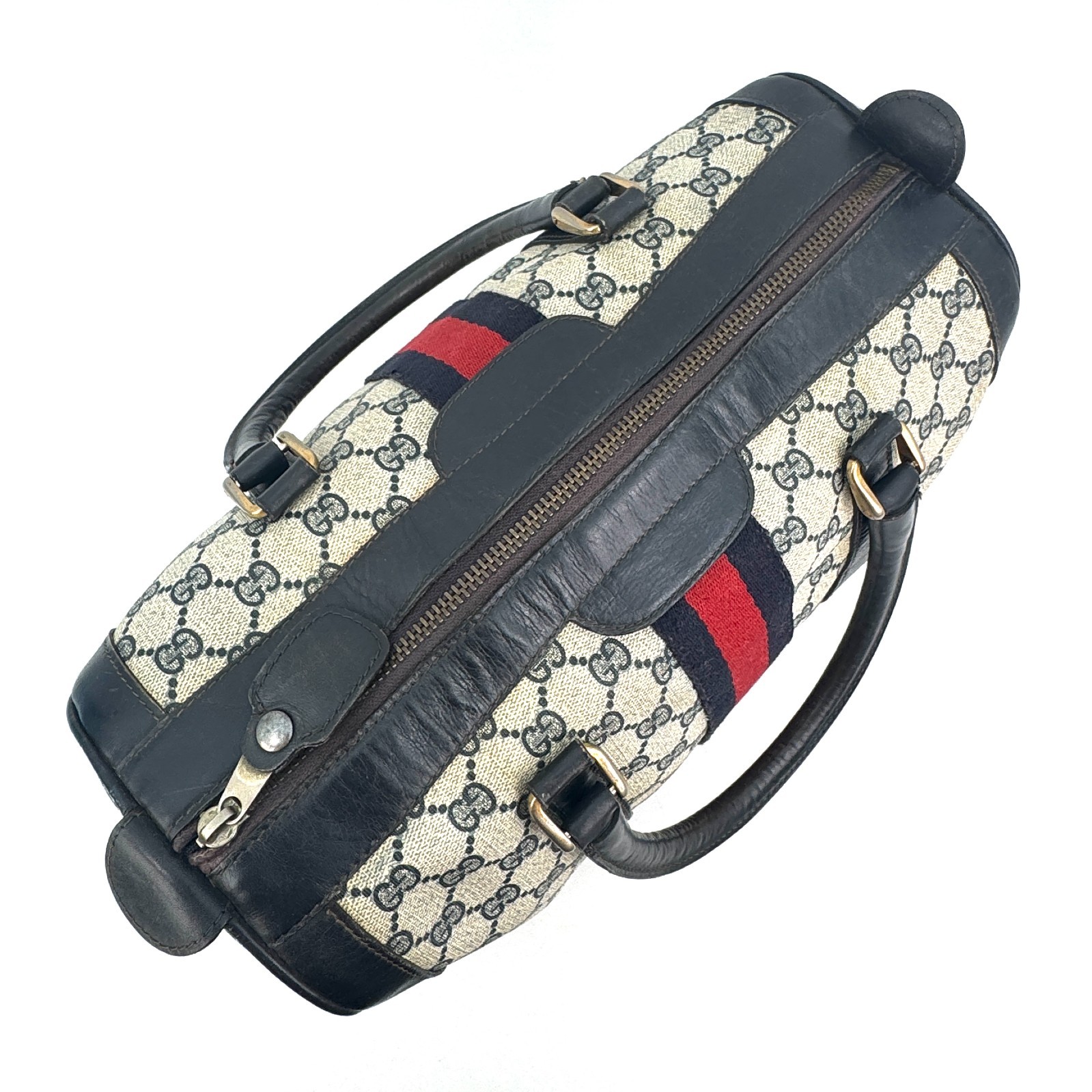 Gucci Vintage Boston Bag Hand Bag Sherry GG PVC Leather Authentic 369T0452