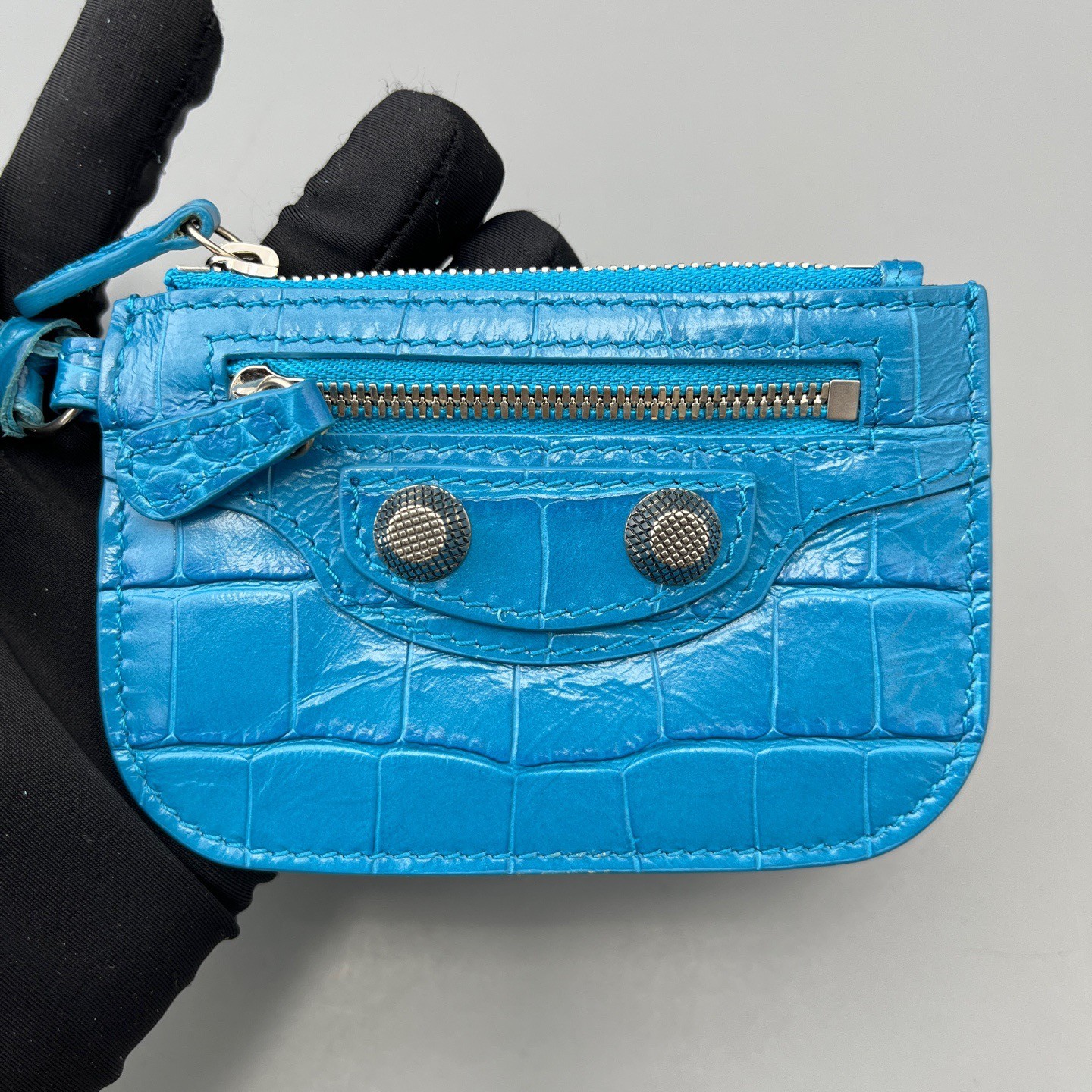Balenciaga Le Cagole XS Studded Bright Blue Leather Shoulder Bag Y2K Authentic