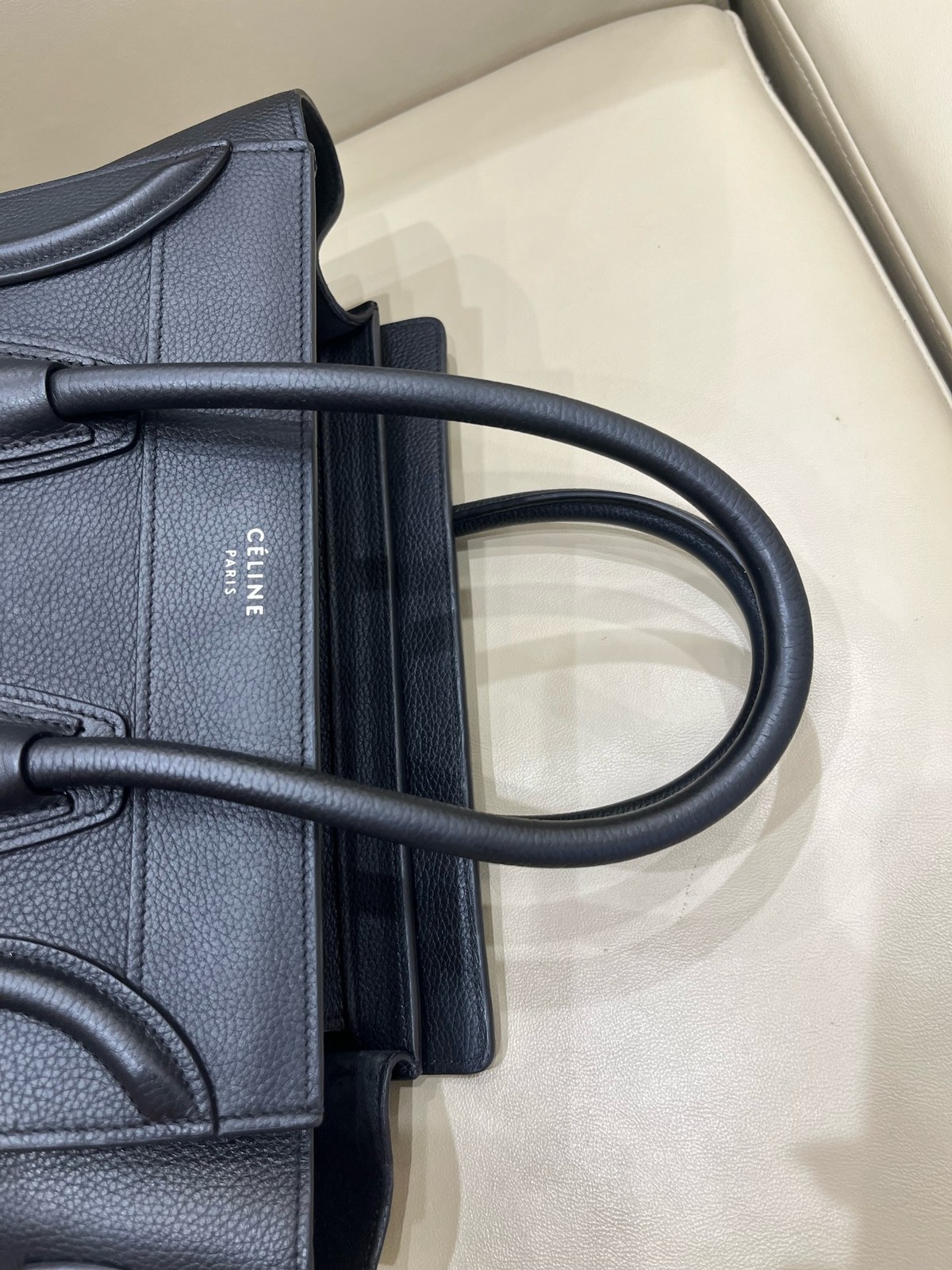 CELINE Luggage Mini shopper HandBag in Black Calfskin with Silver Hardware Used