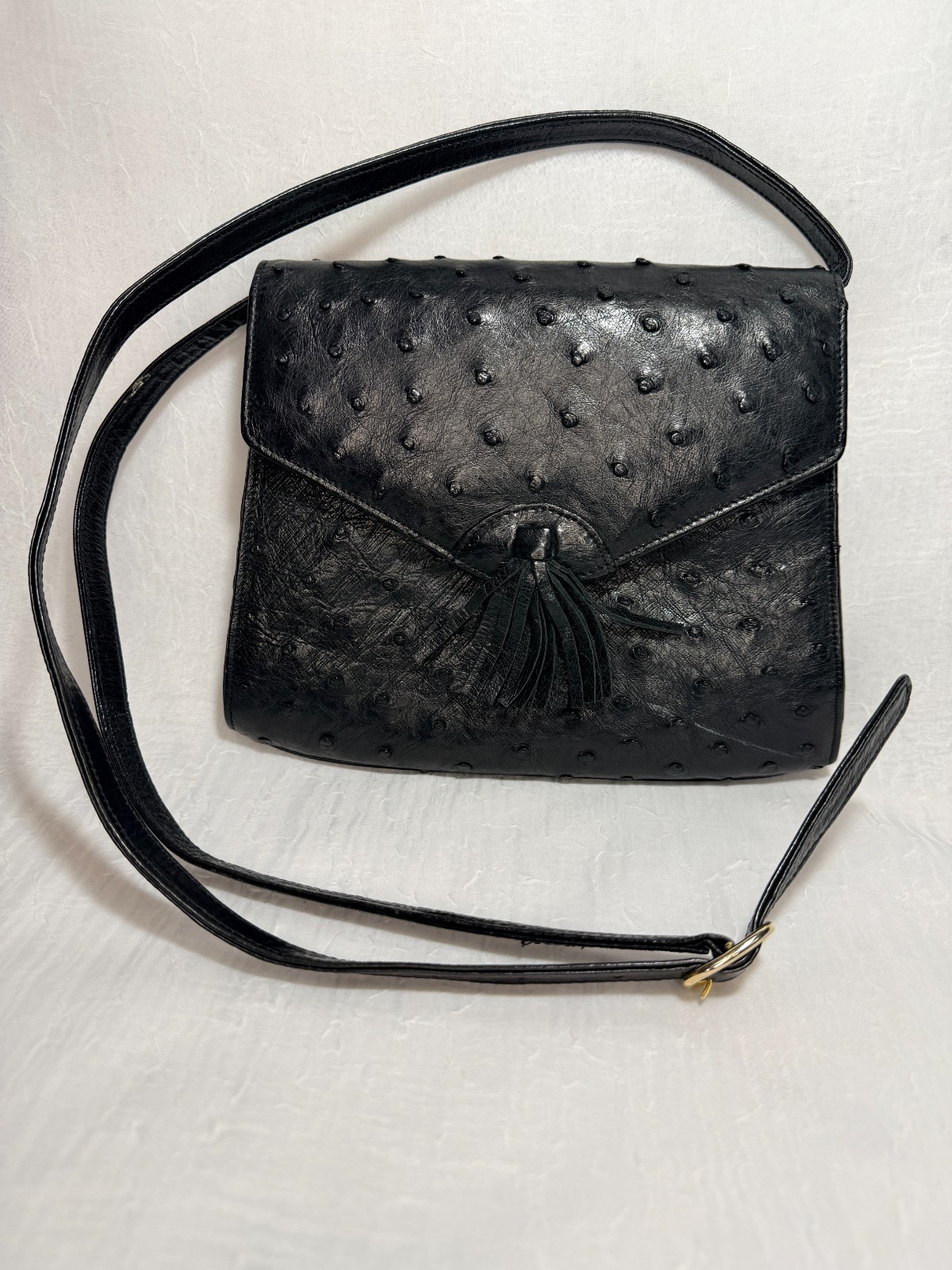Kottlers Cape Town Genuine Ostrich Leather Shoulder Bag Vintage Black Flap Purse