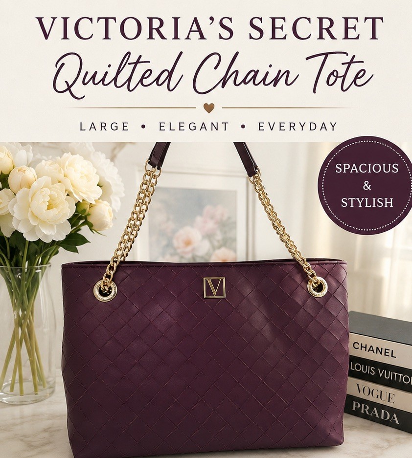 Women’s Plum Burgundy Victoria’s Secret Large Quilted Tote Bag, new
