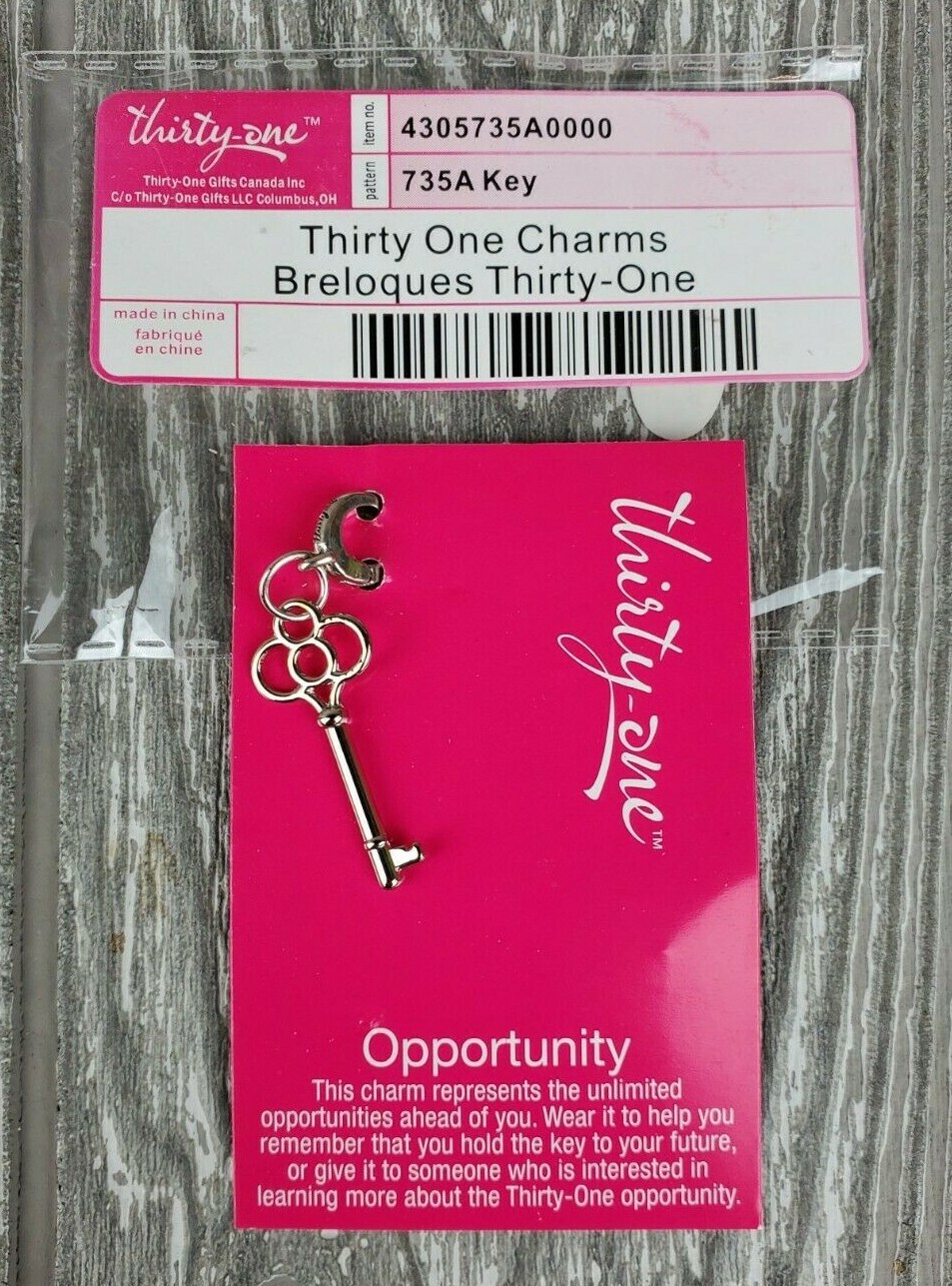 Thirty-One Charm #735A KEY, Chrome-Plated Zinc Alloy – OPPORTUNITY – NEW