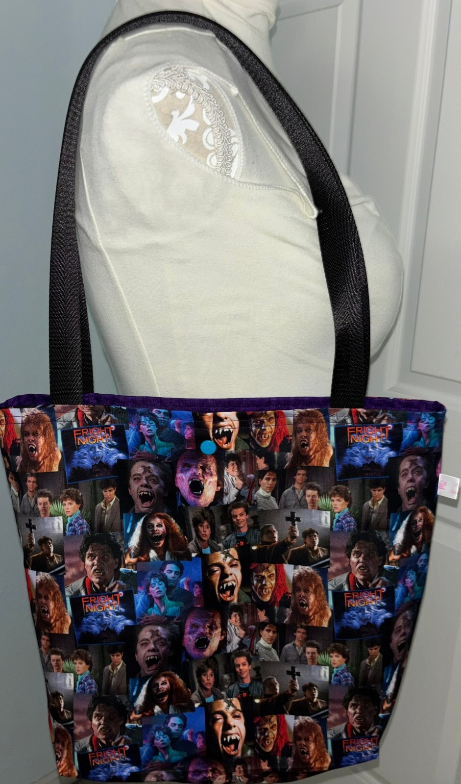 Medium Fright Night Tote Bag with inner pockets and snap button closure