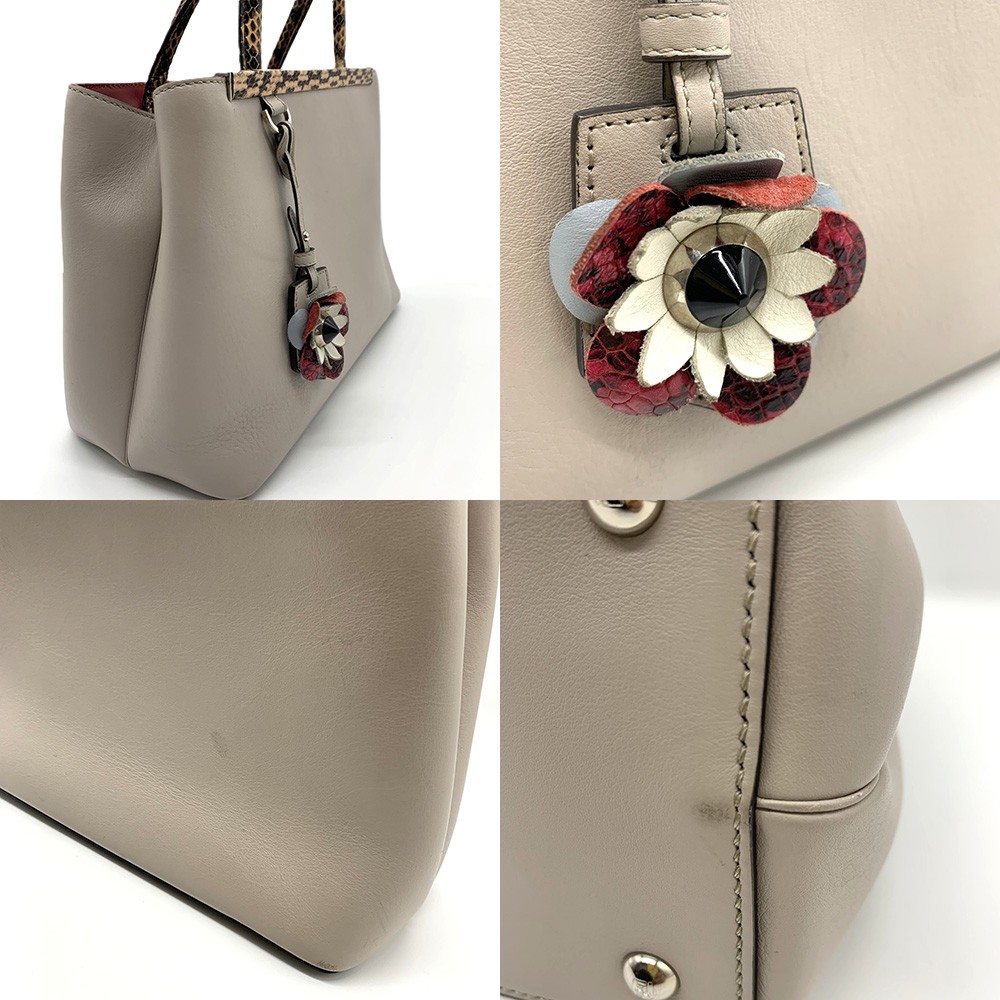Fendi Petite 2Jours Handbag/Shoulder Bag, 2-way, Beige Leather, Women’s,Used