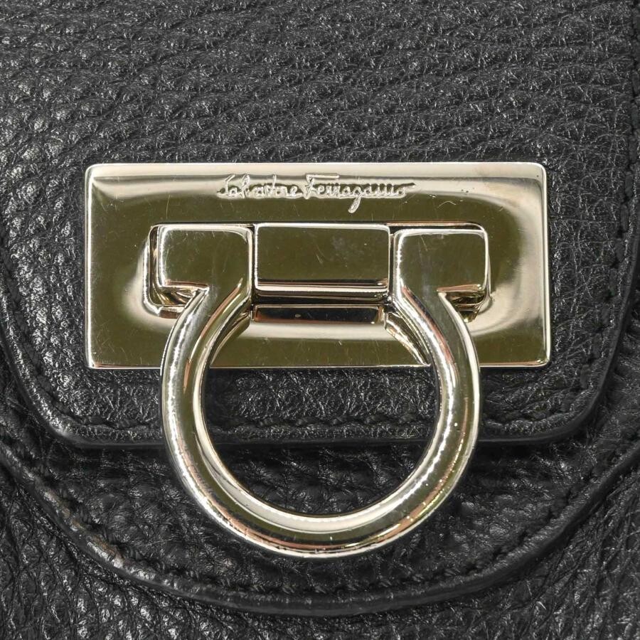 Salvatore Ferragamo Gancini Black Leather Turn Lock Handbag Silver Hardware