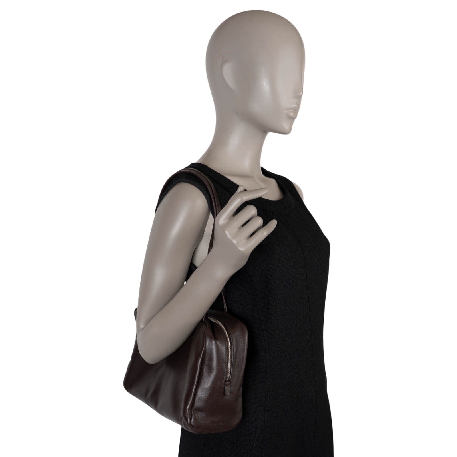 74027 auth THE ROW dark brown leather ASTRA BOWLING Bag