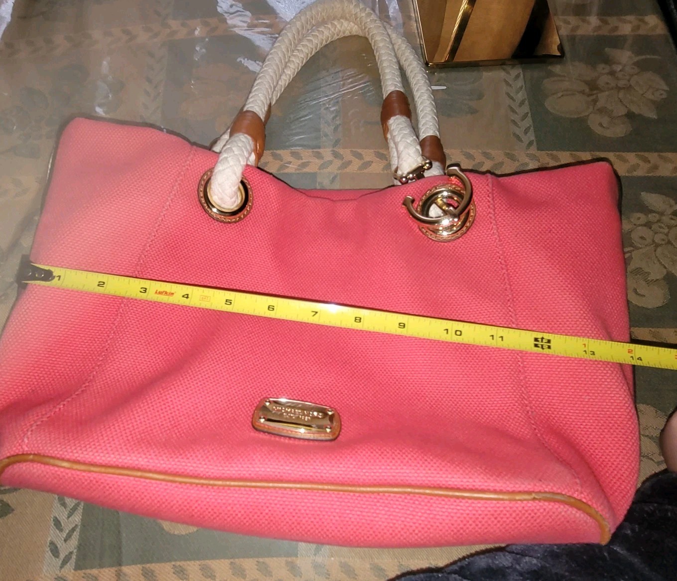 MICHAEL KORS MARINA MANDARIN RED CANVAS CONVERTIBLE PURSE,HAND+GRAB BA- read