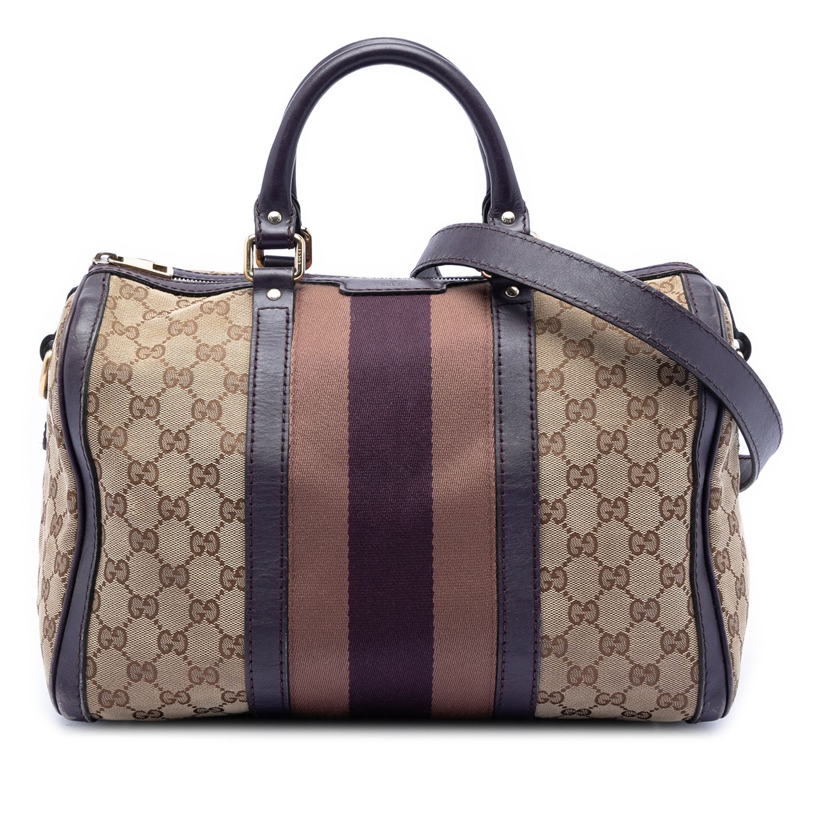 Gucci Medium GG Canvas Web Joy Boston Bag Pre-Loved Dark Purple