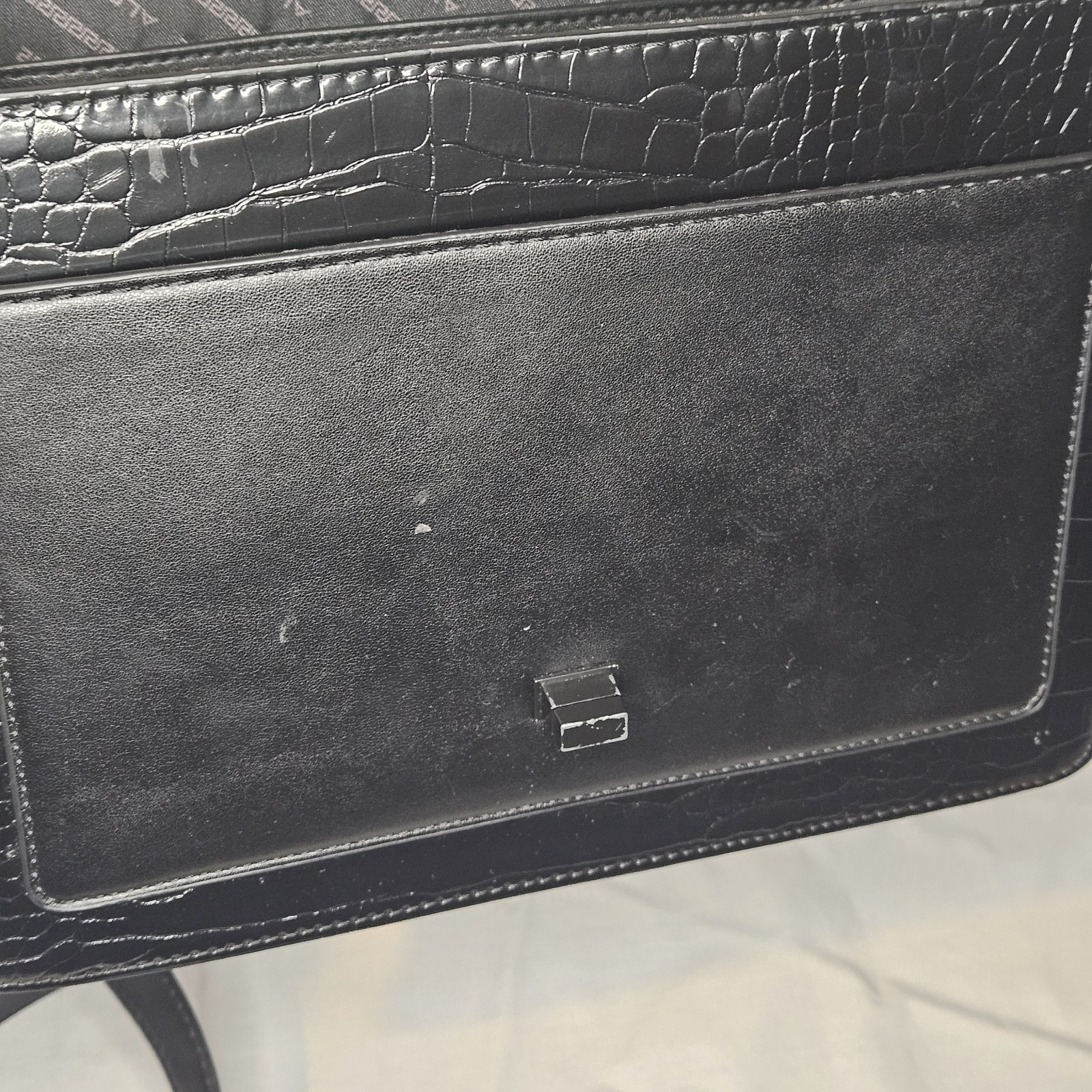 ALDO Black Crocodile Embossed Satchel Top Handle Bag Crossbody and Logo Plaque