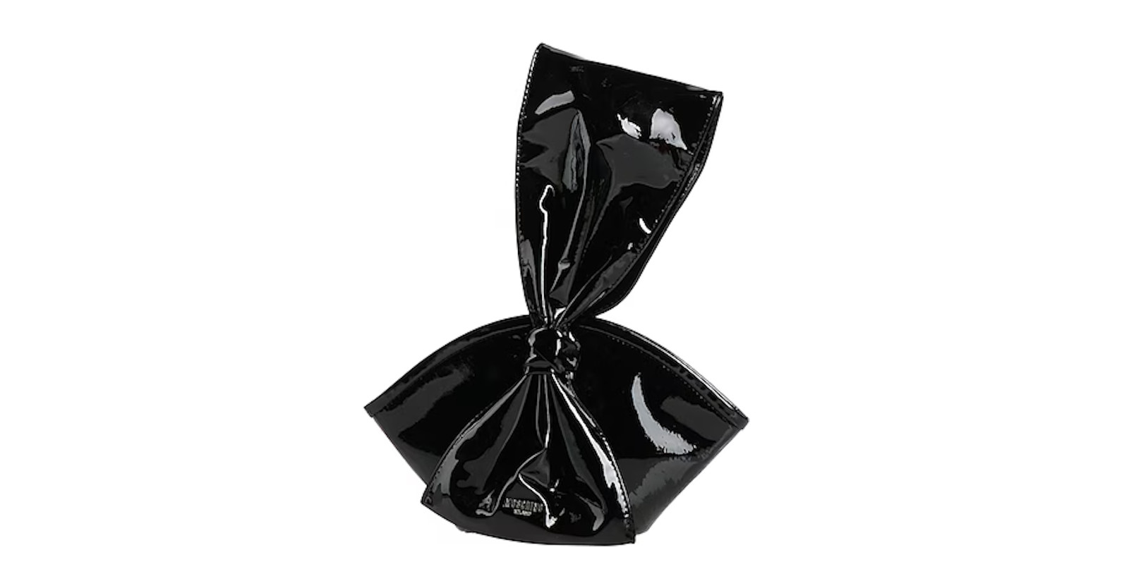 SS23 Moschino Couture Jeremy Scott Black Patent Leather Ribbon Handbag