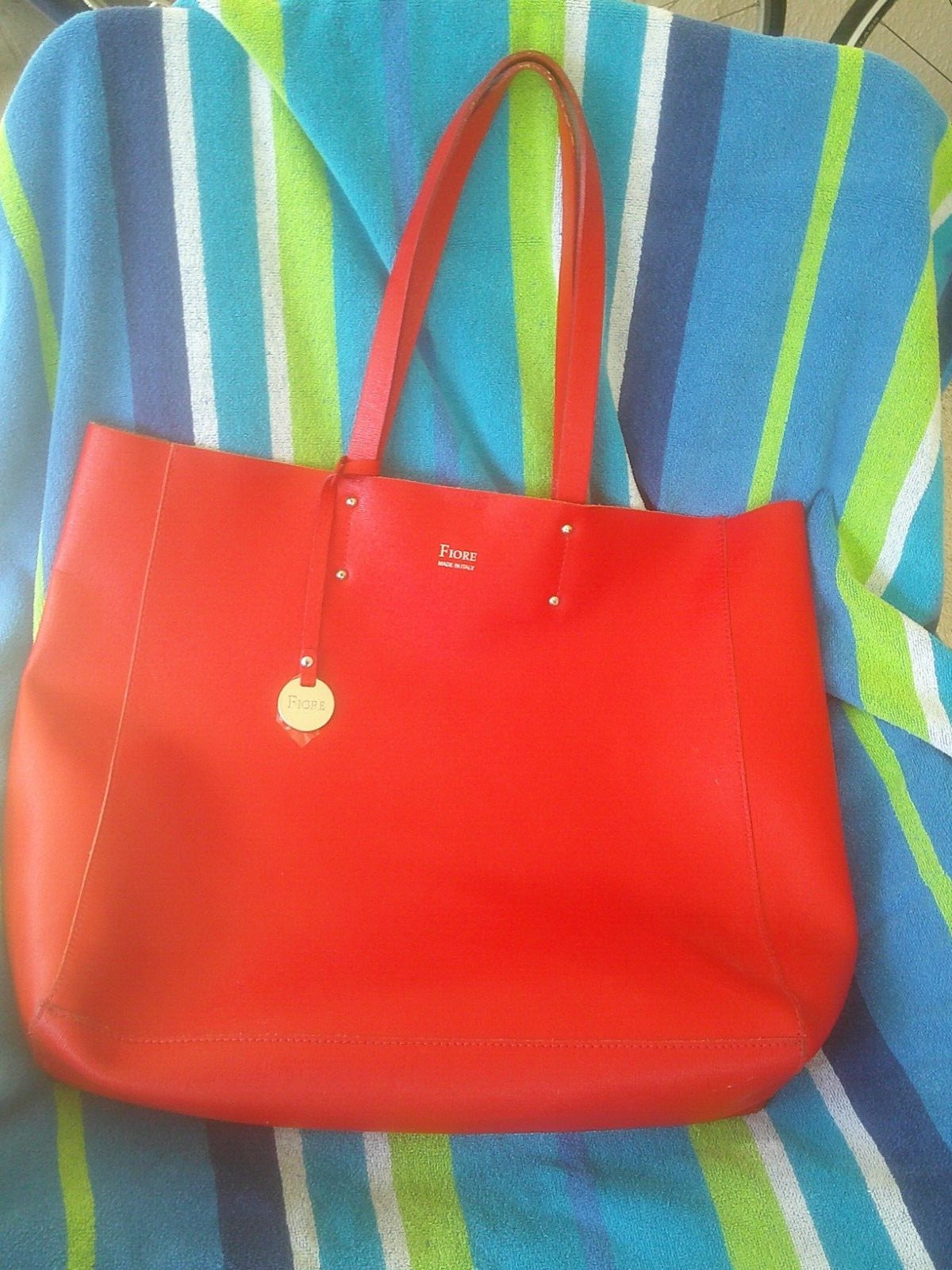 Fiore Red Leather Large Tote Hobo Handbag Shoulder Purse Made in Italy 14″ x 15”